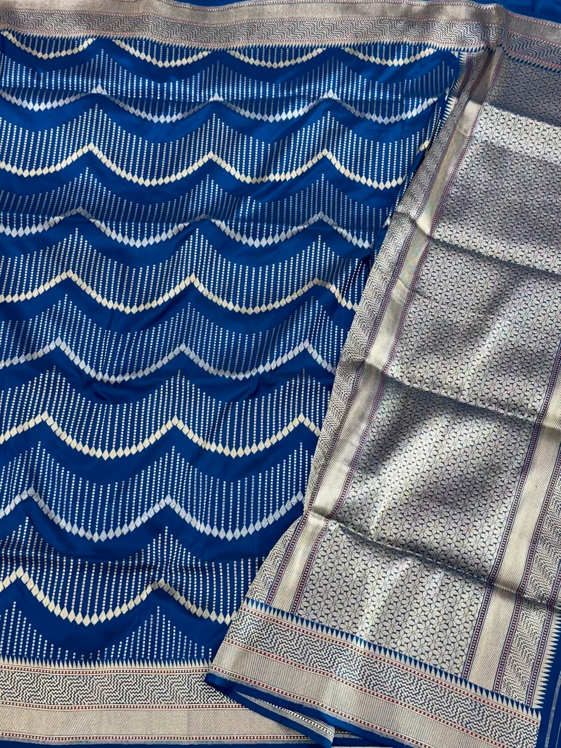 Blue Pure Mulberry Silk | Pure Katan Silk Handwoven Banarasi Silk Kadhwa Contemporary Saree