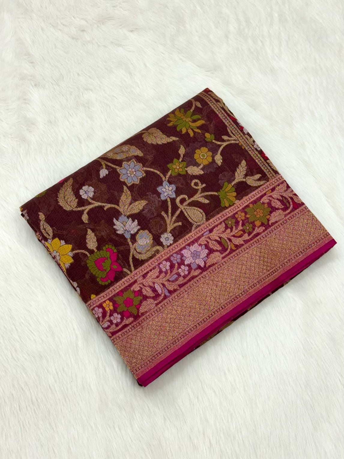 Chocolate Brown Pure Muslin Cotton Jamdani Handloom Banarasi Saree |Ektara Weave|