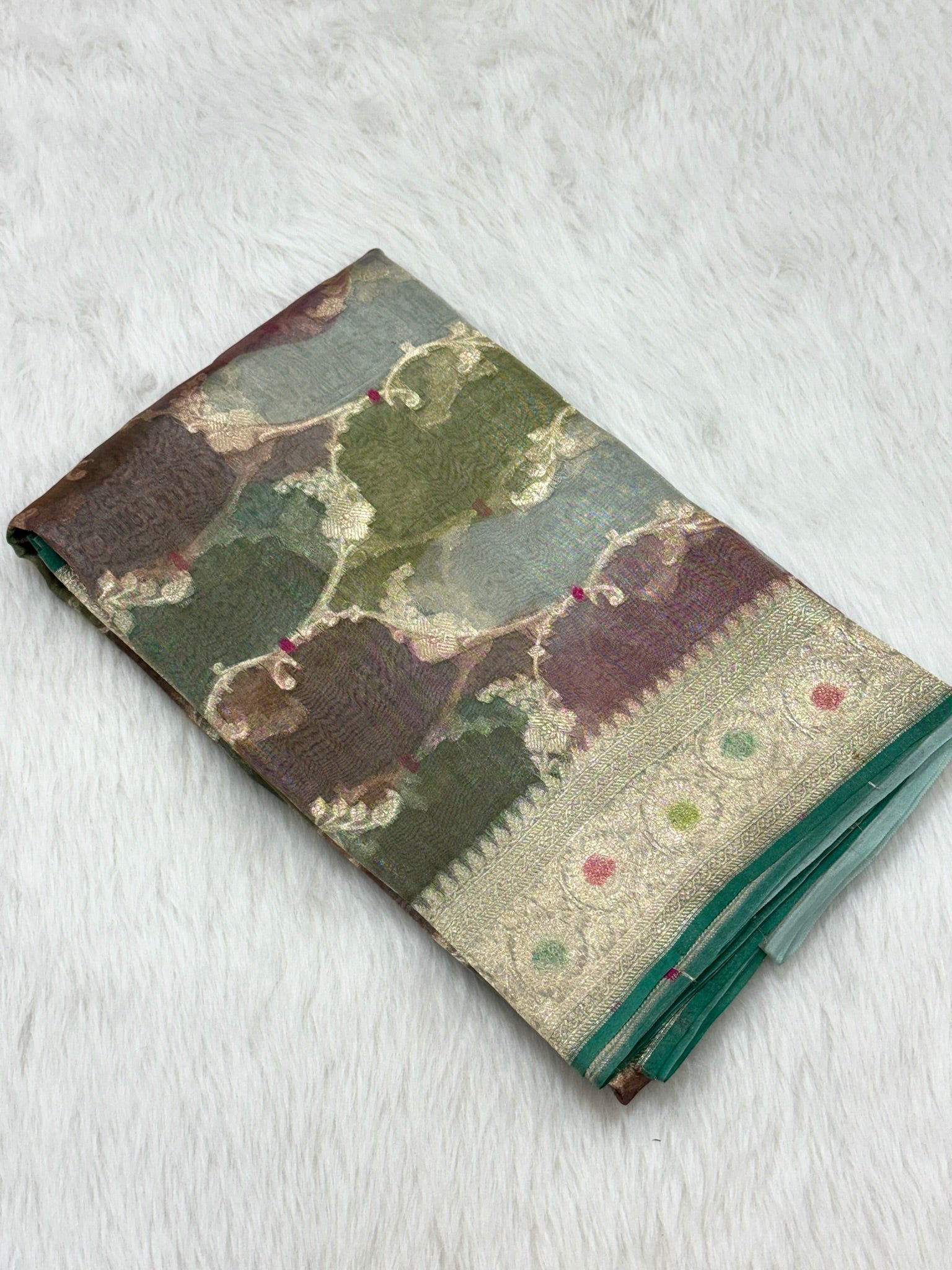 Green Pure Mulberry Tissue Silk Handloom Banarasi Saree |Ektara Weave|