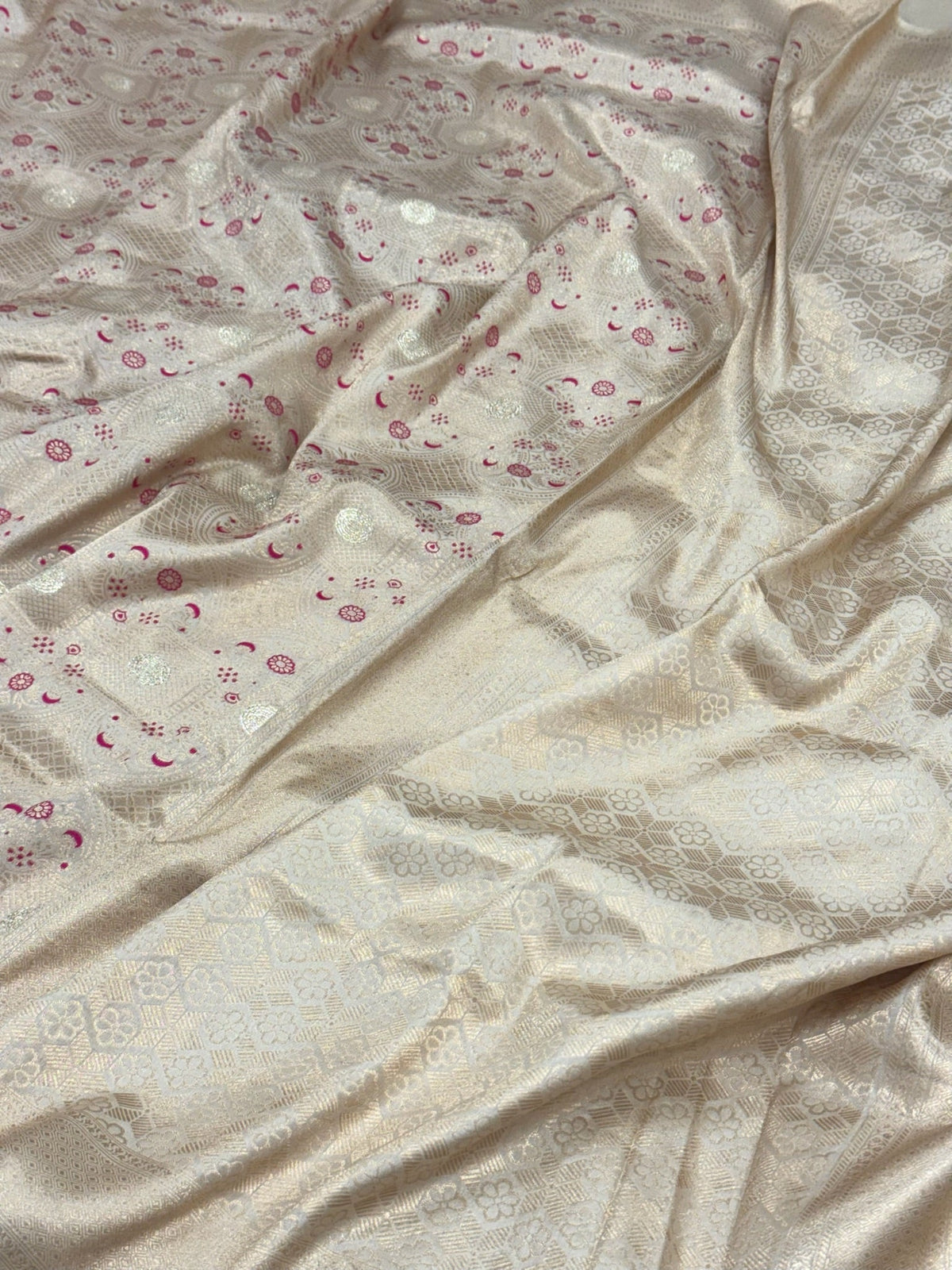 Ivory Pure Katan Silk Handloom Brocade Banarasi Saree