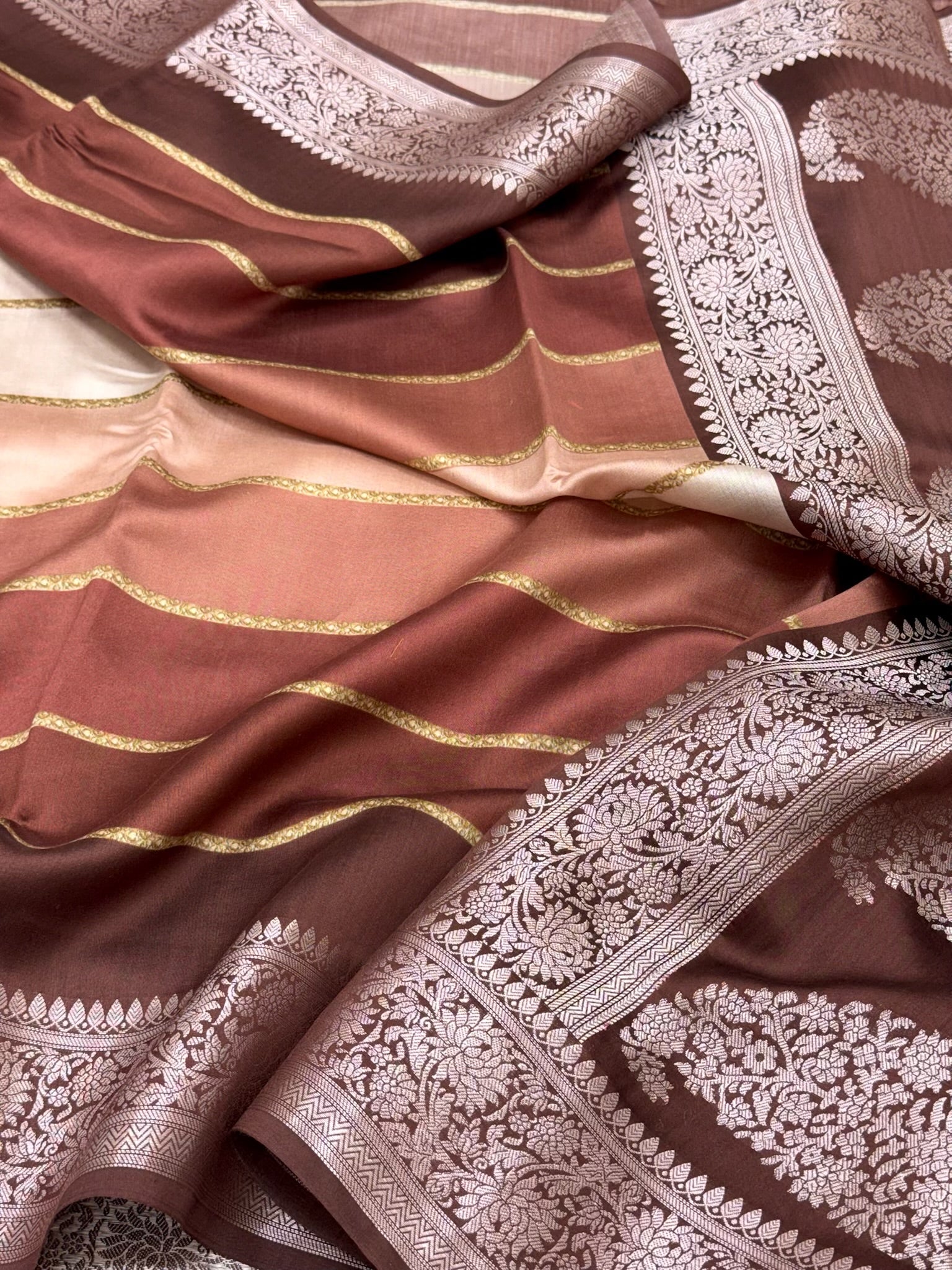 Brown Pure Chiniya Silk Modern Contemporary Banarasi Saree