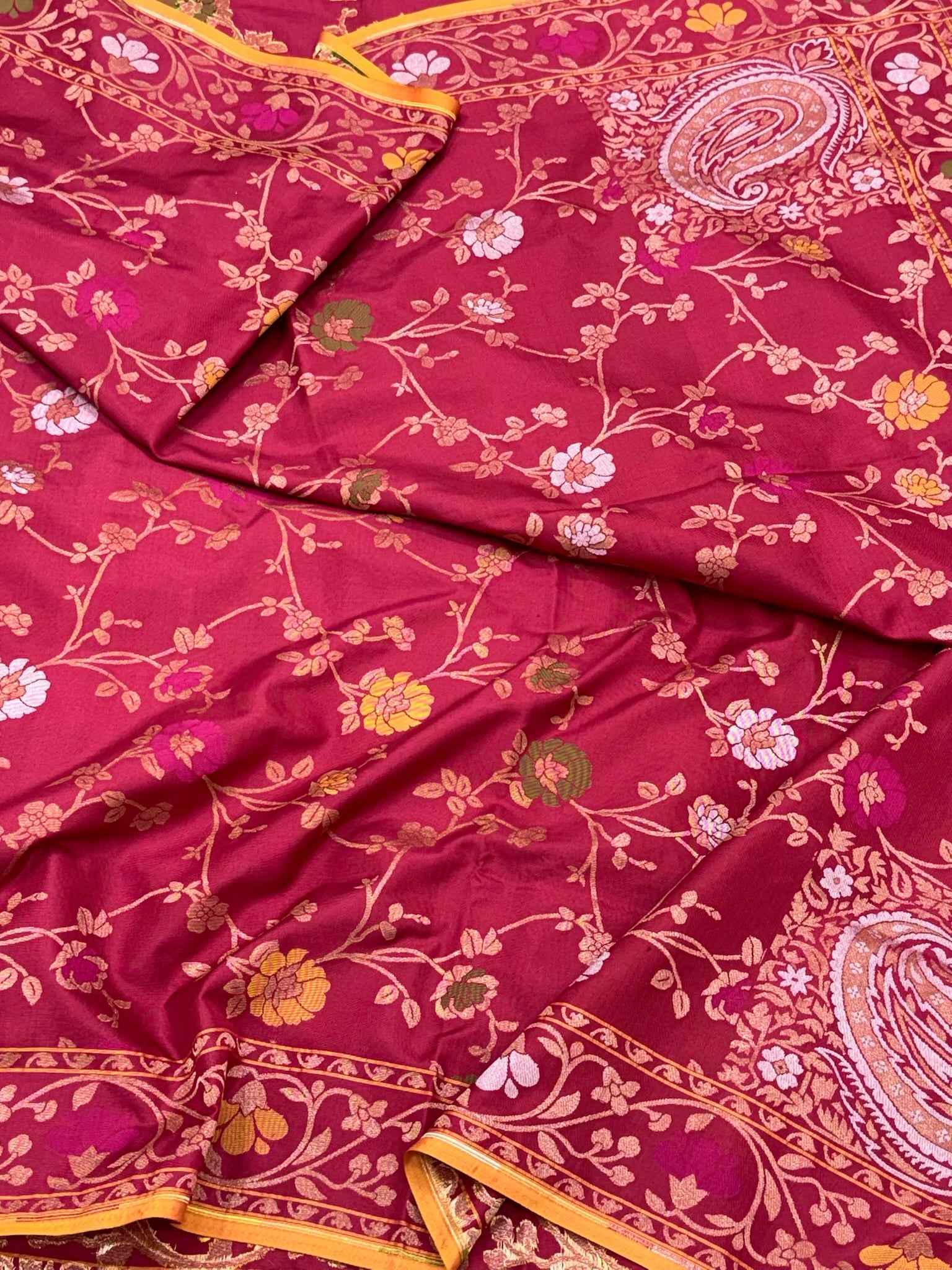 Peach Pink Pure Double Katan Silk Jamdani Handloom Banarasi Saree With Ektara Technique