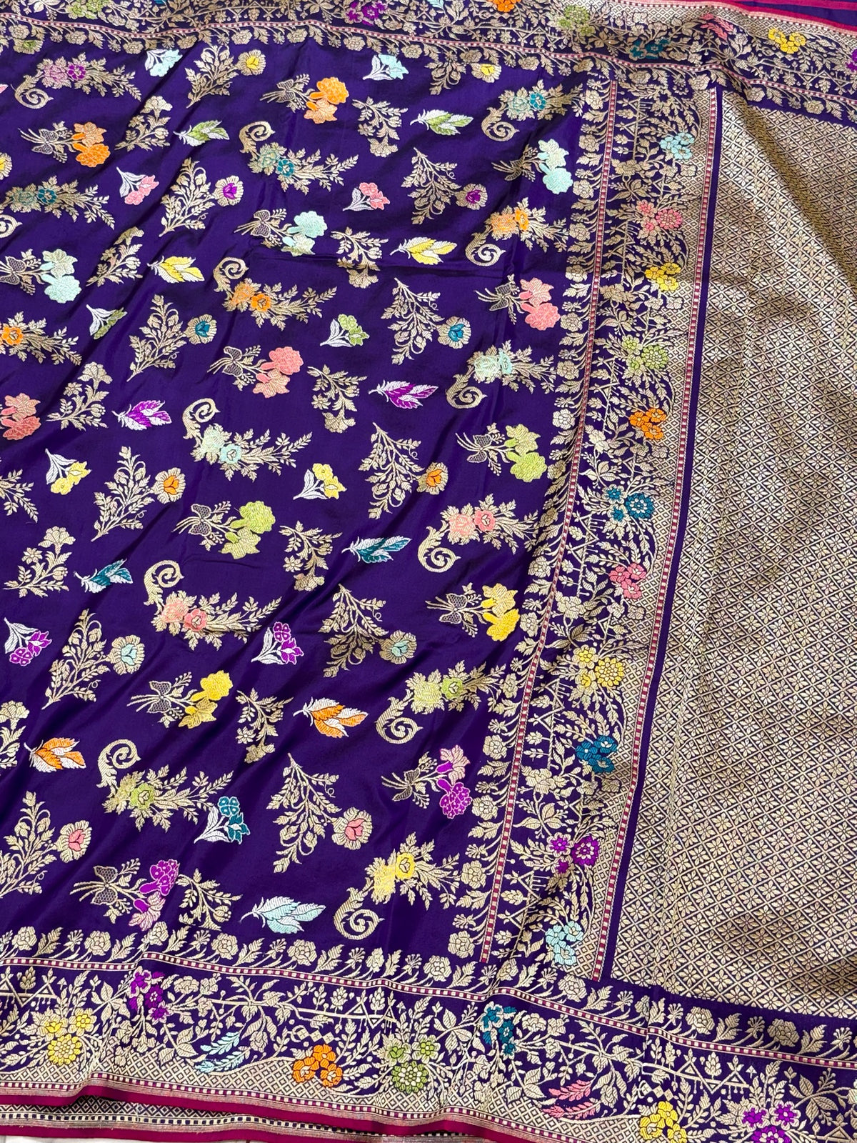 Purple Pure Mulberry Katan Silk | Kadhwa Weave | Handwoven Banarasi Saree - The Luxe Drape