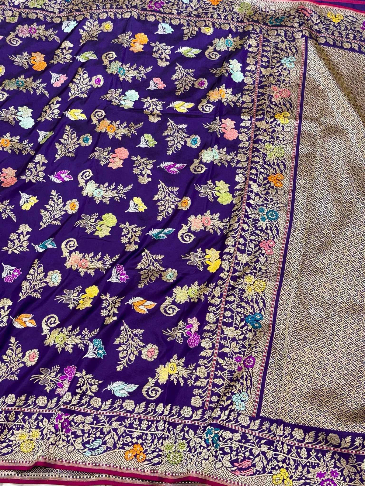 Purple Pure Mulberry Katan Silk | Kadhwa Weave | Handwoven Banarasi Saree - The Luxe Drape