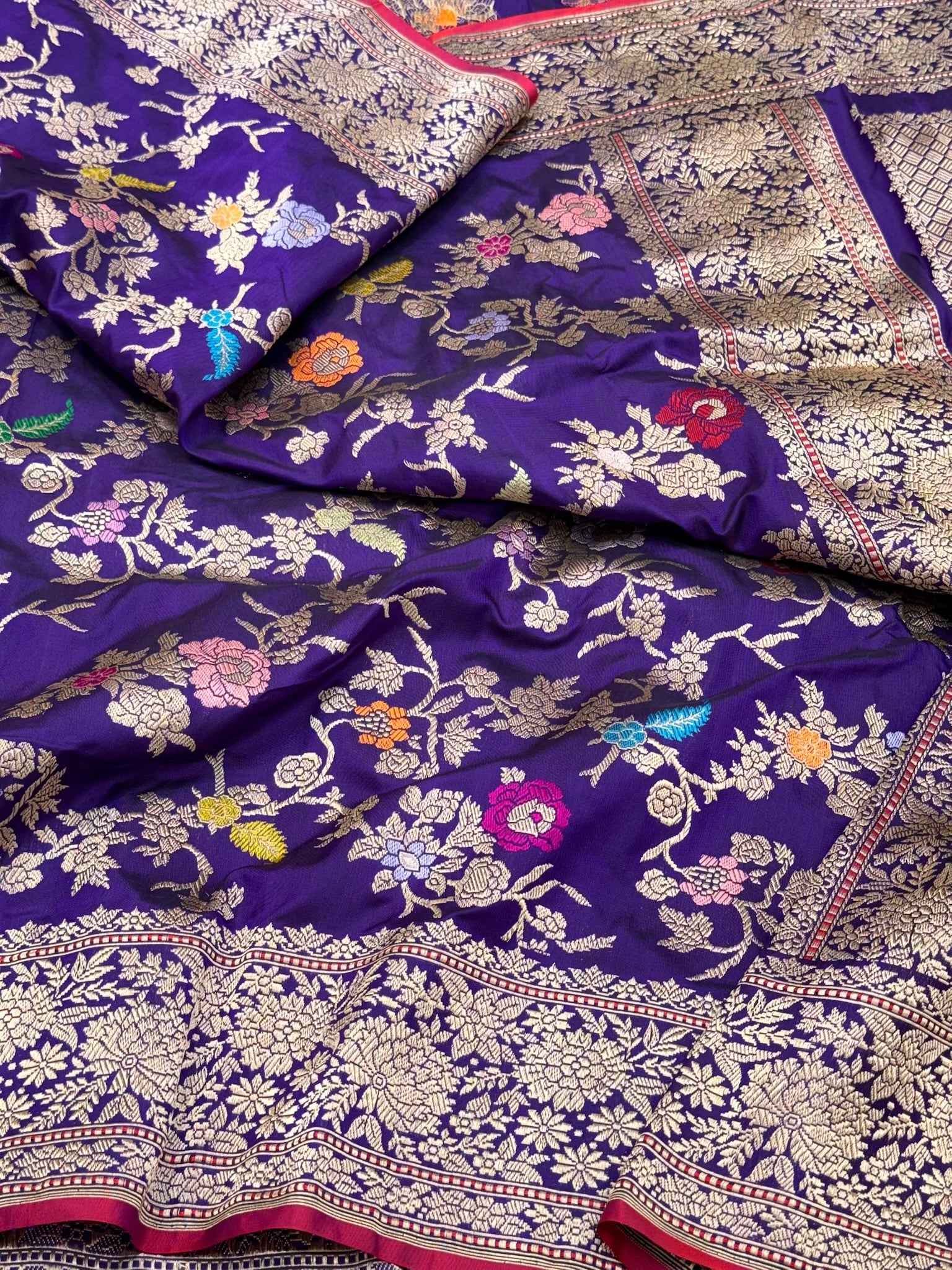 Purple Pure Double Katan Silk Handwoven Banarasi Saree | Kadhwa Technique Authentic Banarasi Saree