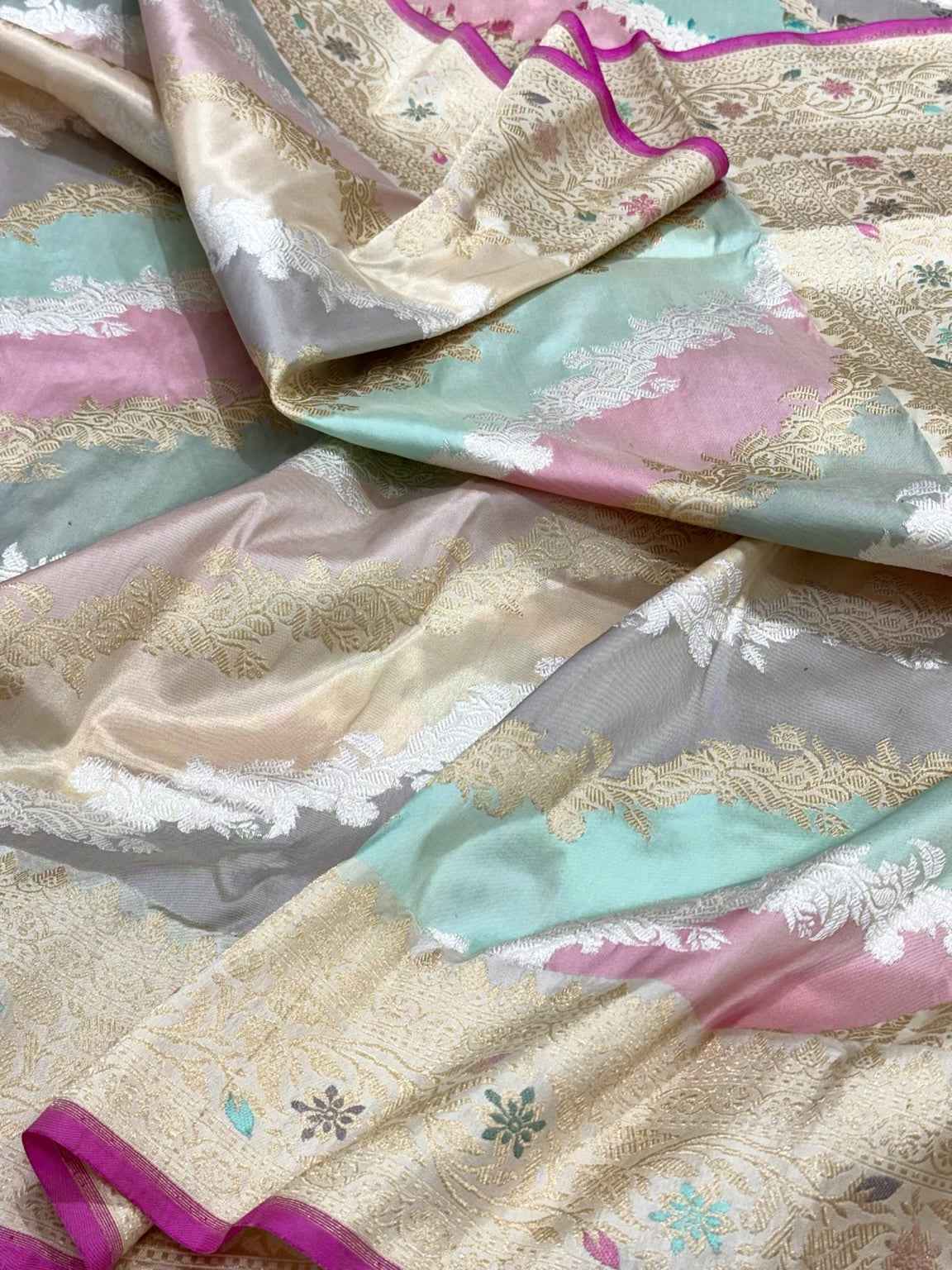 Ivory Authentic Pure Katan Mulberry Silk - Kadhwa Rangkaat Handwoven Luxury Banarasi Saree