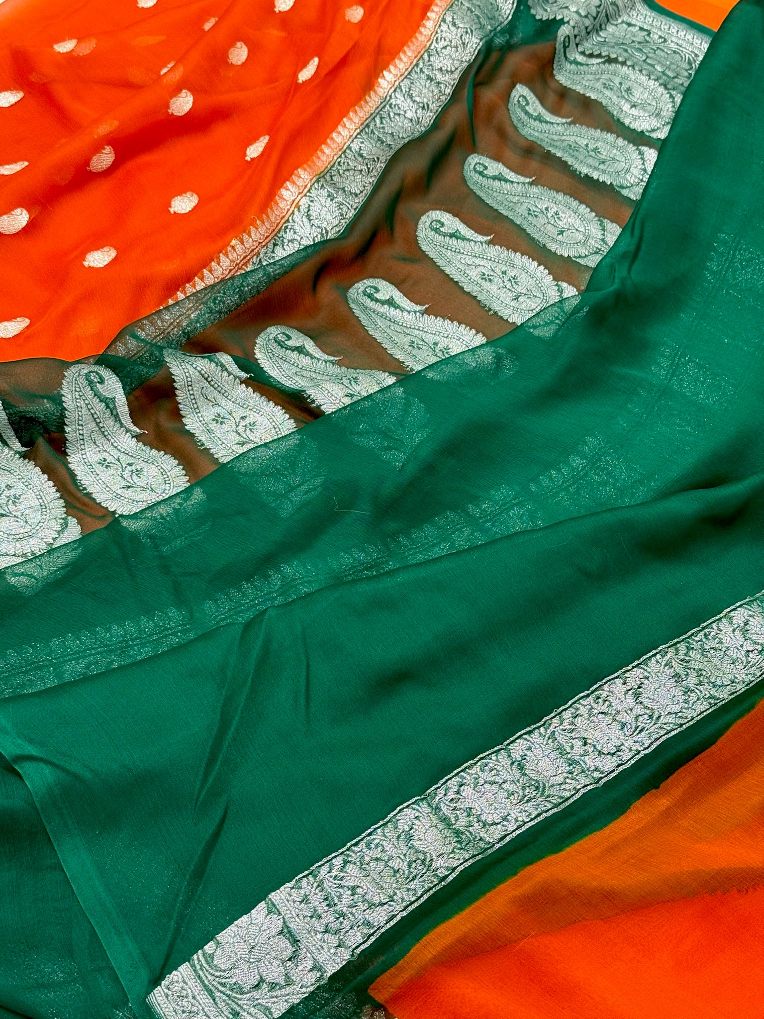 Orange Pure Chiffon Georgette Handwoven Banarasi Saree