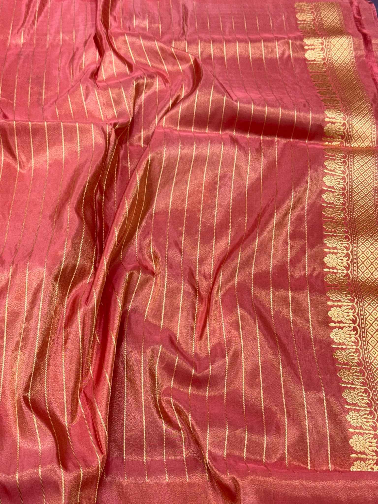 lavender Pure Double Katan Silk Saree | Kadhwa Weave | Pure Tissue Silk Handwoven Banarasi Saree