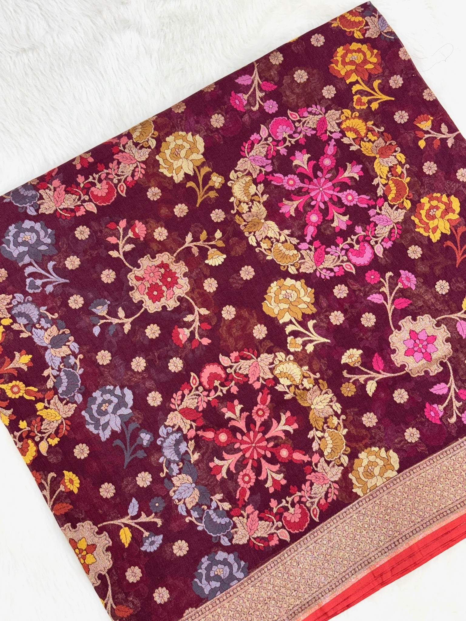 Wine Pure Muslin Cotton Jamdani Ektara Weave Handloom Banarasi Saree