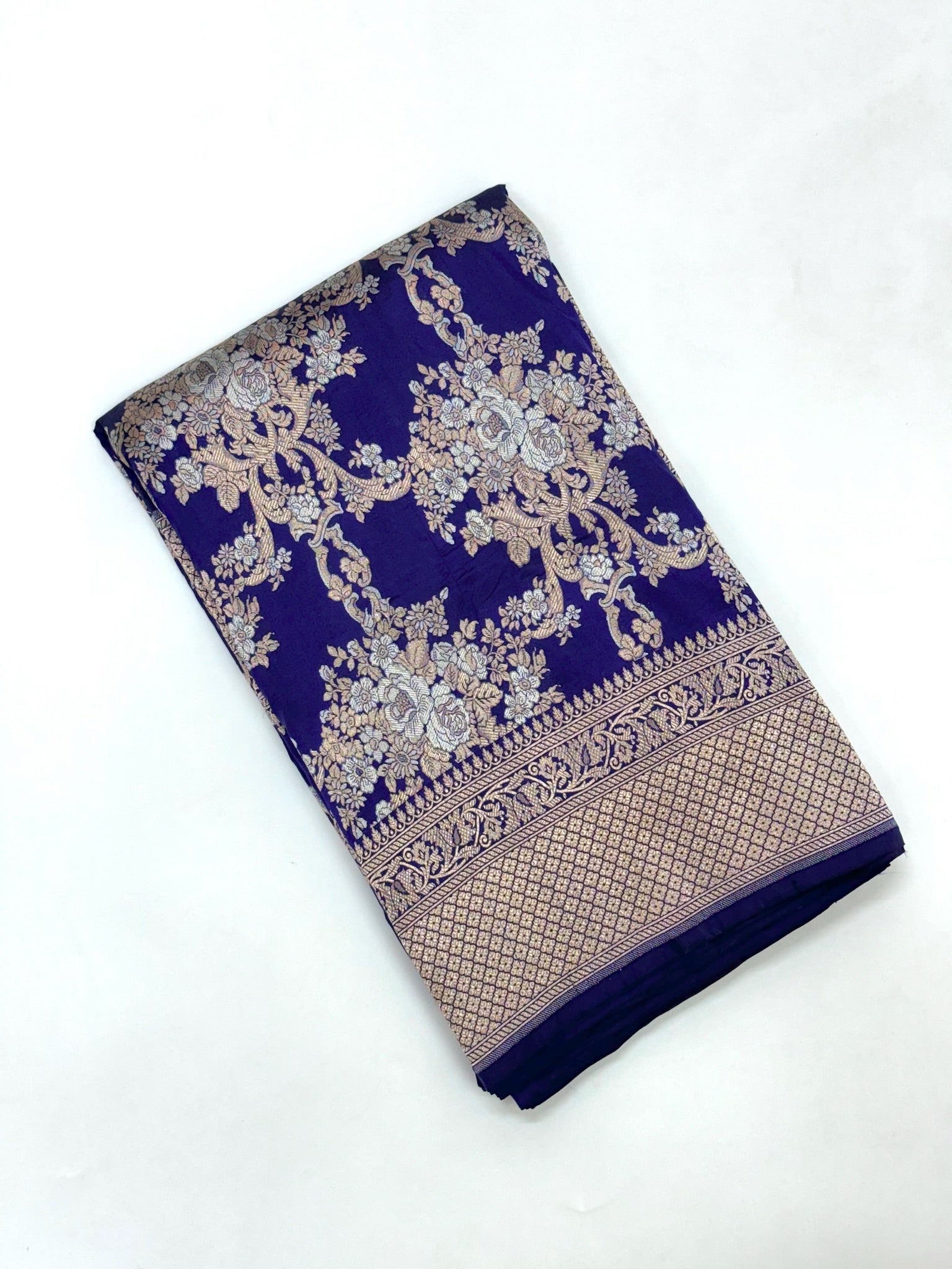 Blue Pure Mulberry Katan Silk Handloom Banarasi Saree