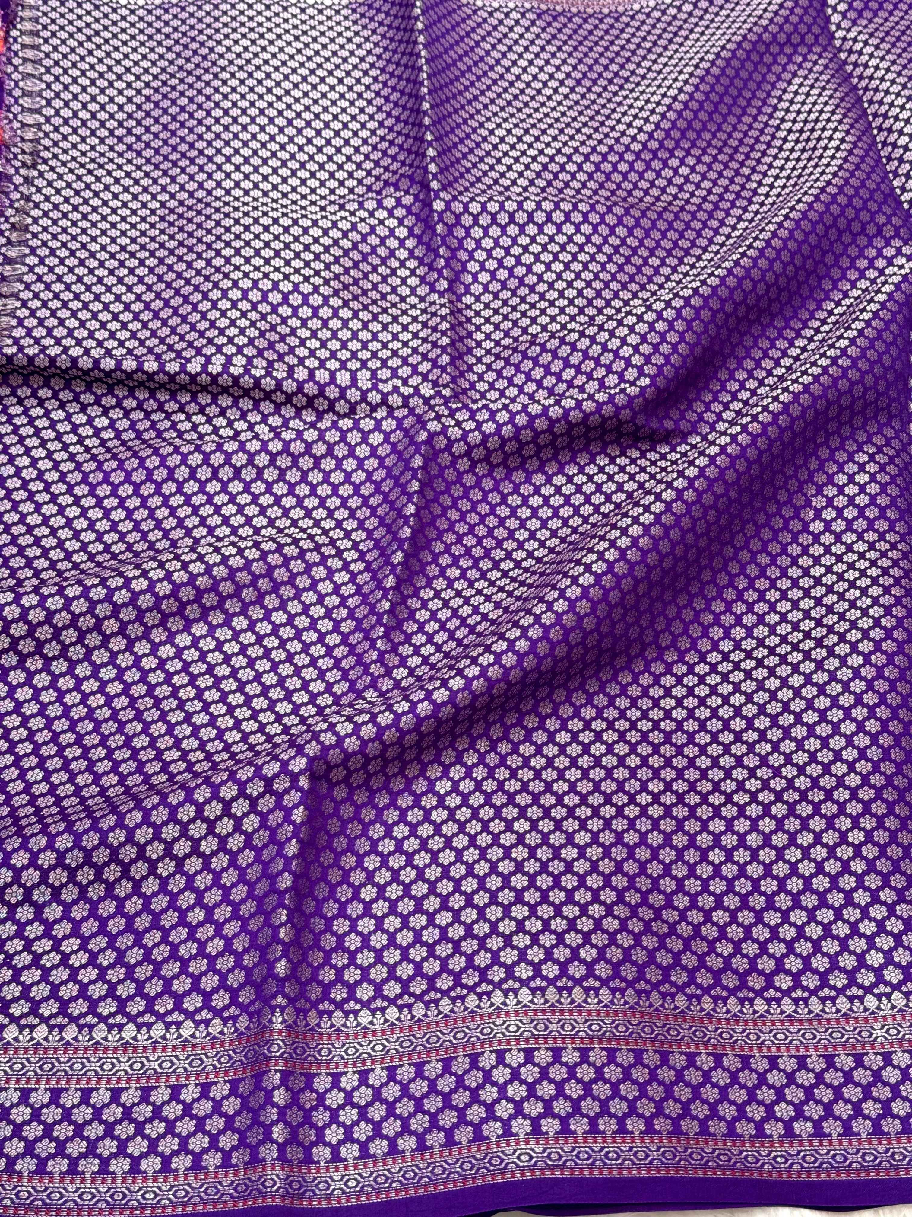 Purple Pure Mulberry Chiniya Silk Meenakari Banarasi Saree- Lightweight
