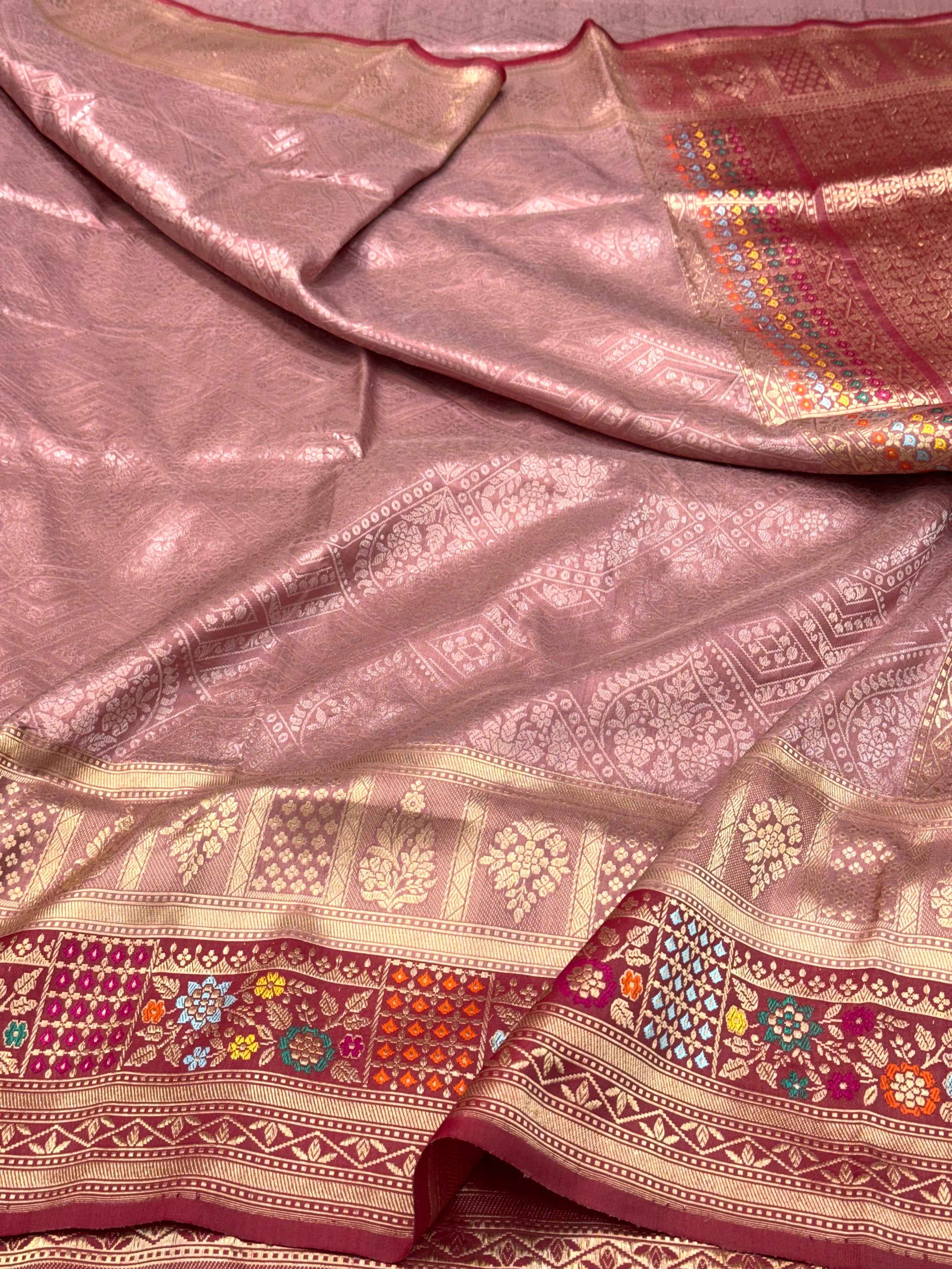 Mauve Pink/Red Pure Mulberry Katan Silk Handwoven Banarasi Saree