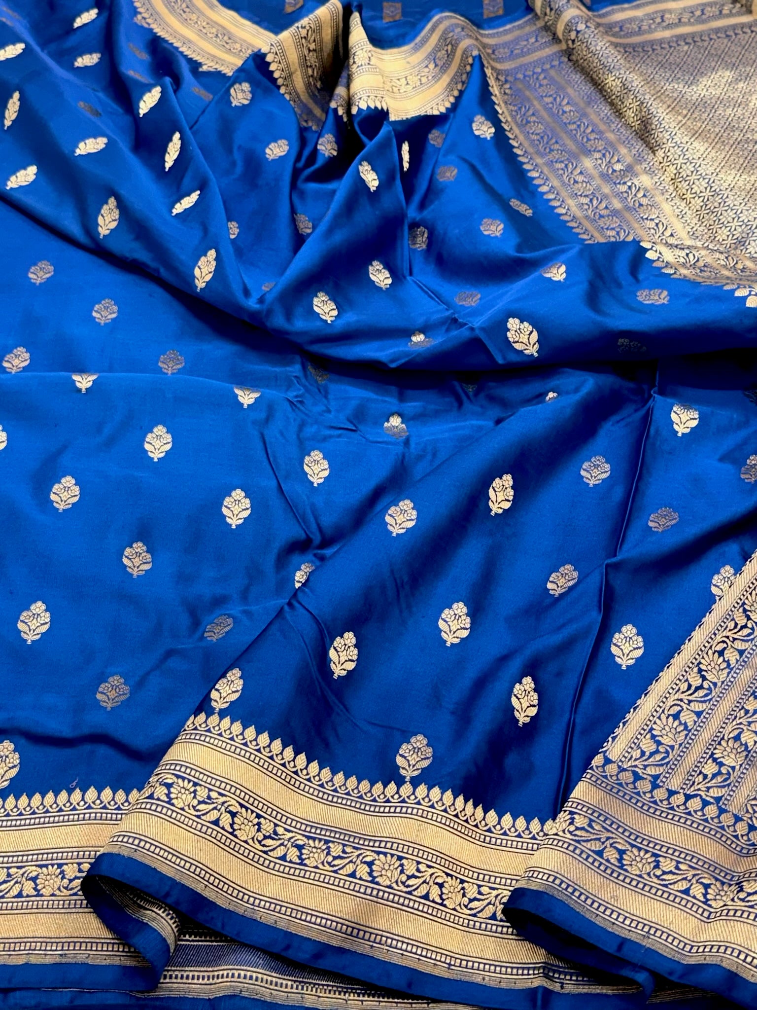 Blue Pure Mulberry Silk & Katan Silk Handloom Banarasi Saree