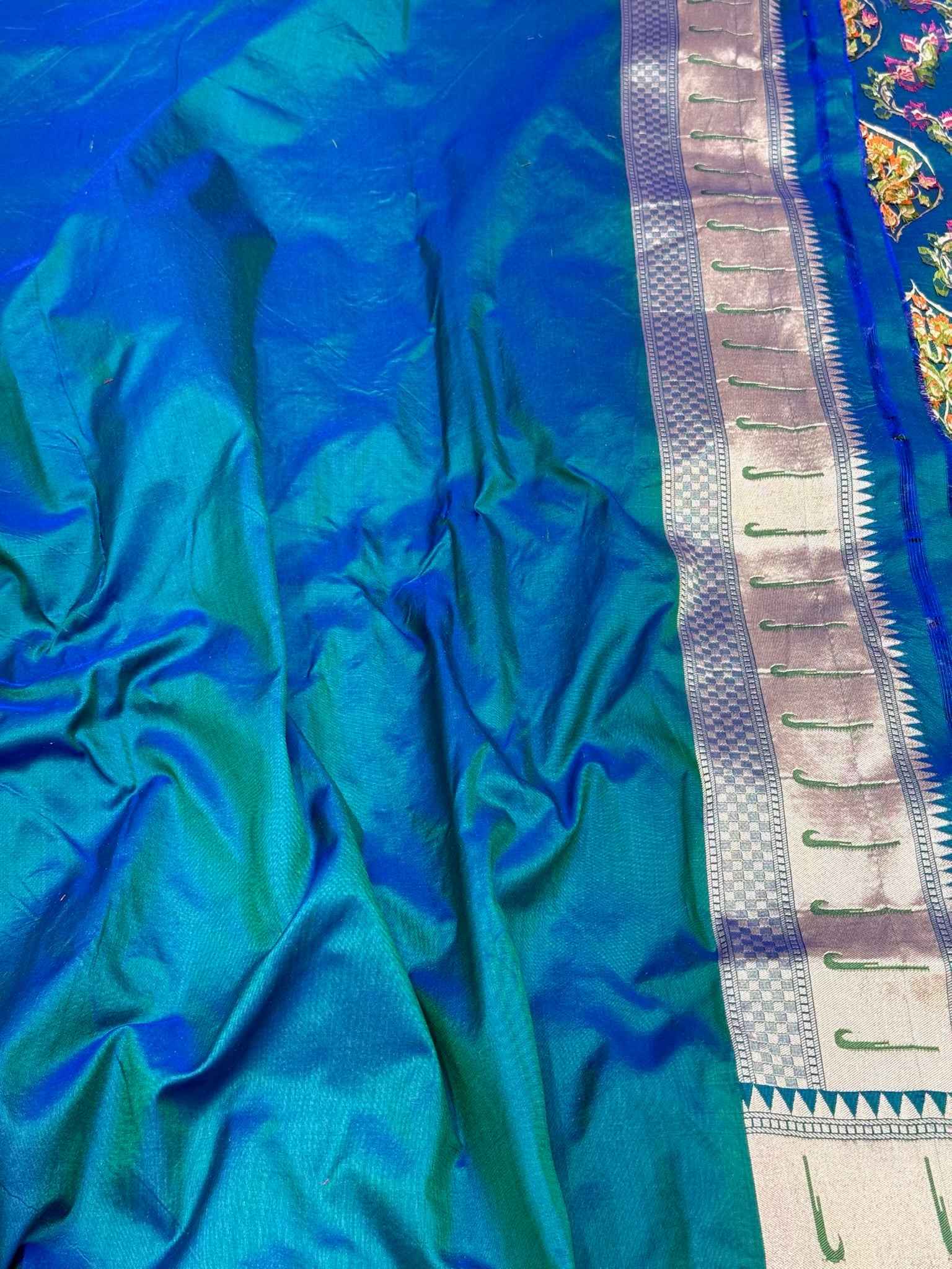 German Blue Pure Katan Silk & Pure Mulberry Silk Handloom Banarasi Saree