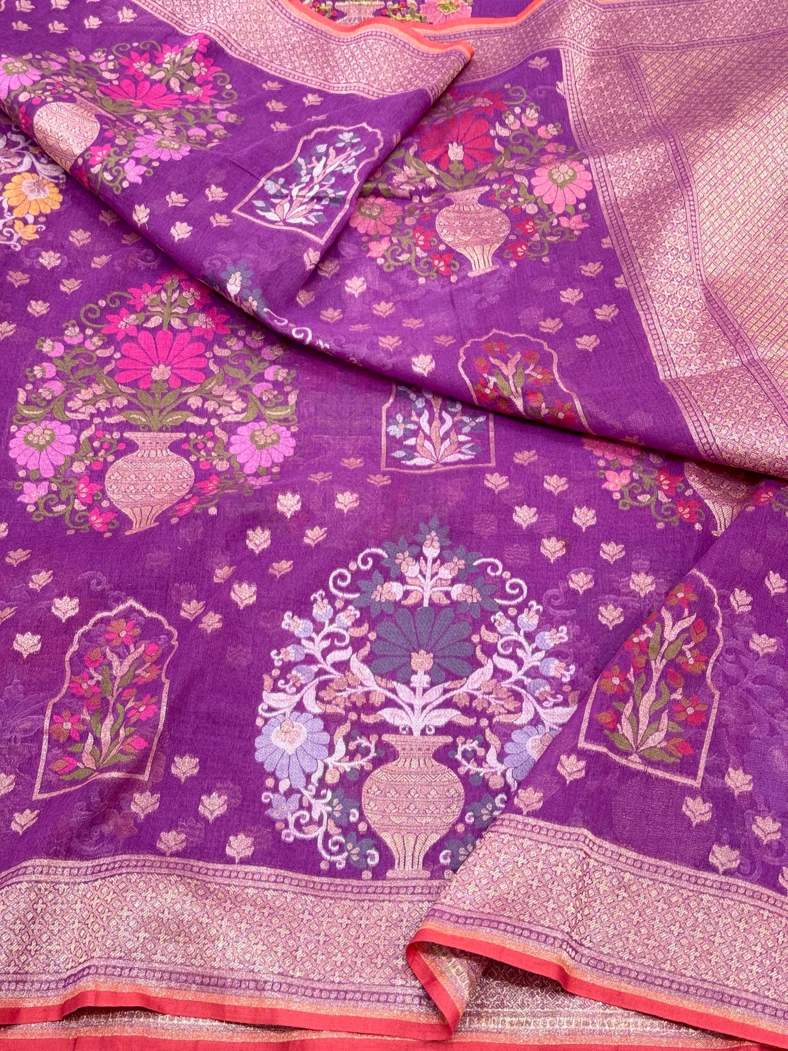 Lavender Muslin Cotton Jamdani Ektara Weave Handloom Banarasi Saree