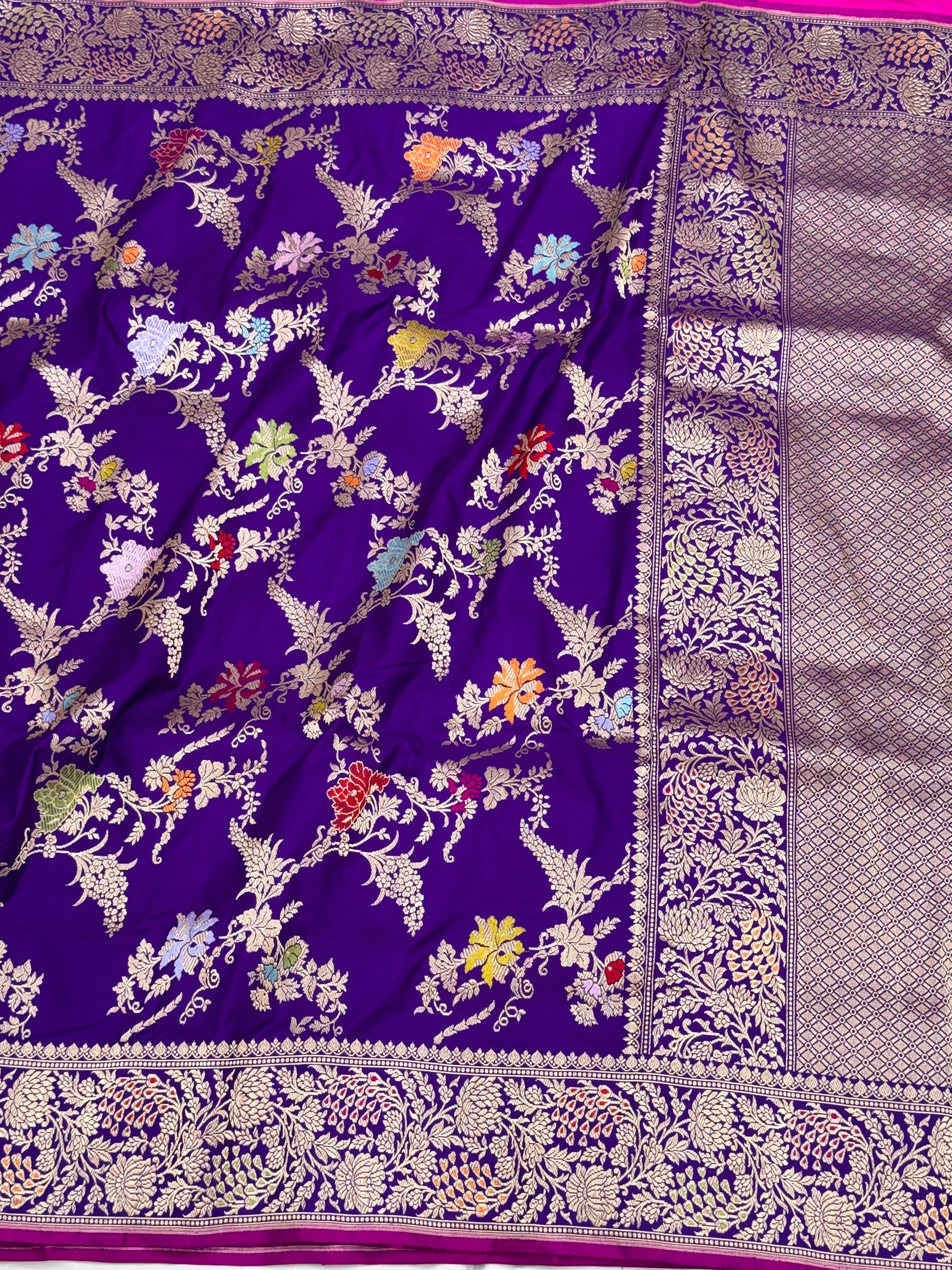 Purple Luxury Banarasi Saree | Pure Mulberry Silk & Pure Double Katan Silk - Kadhwa Banarasi Saree