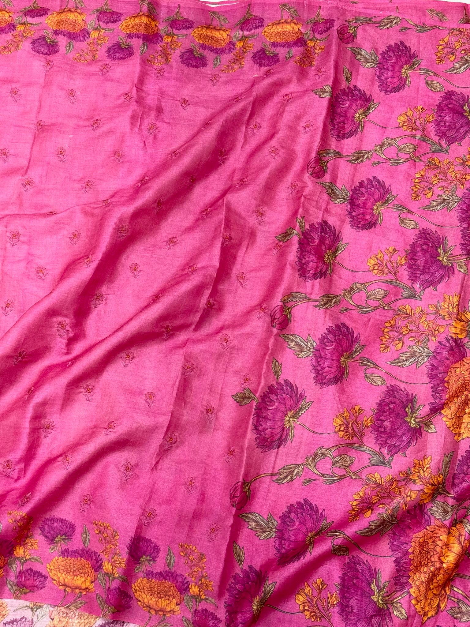 Pink Pure Tussar Silk Handloom Printed with Embroidery Banarasi Saree - Soft Lightweight Banarasi Saree