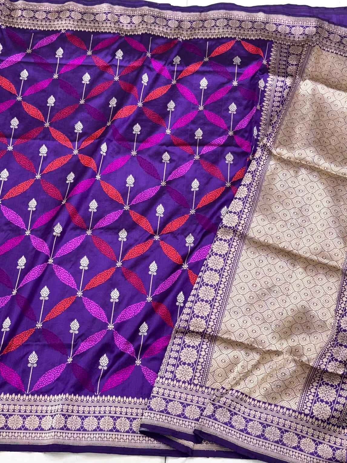 Purple Banarasi Pure Silk Saree | Kadhwa Technique - 100% Pure Katan Mulberry Silk | Handwoven Banarasi Saree