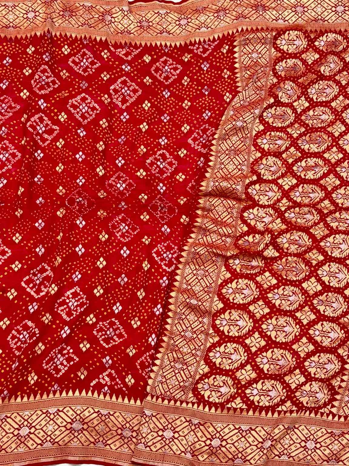 Red Handloom Banarasi Saree | Pure Chiffon Georgette Banarasi Saree with Bandhej