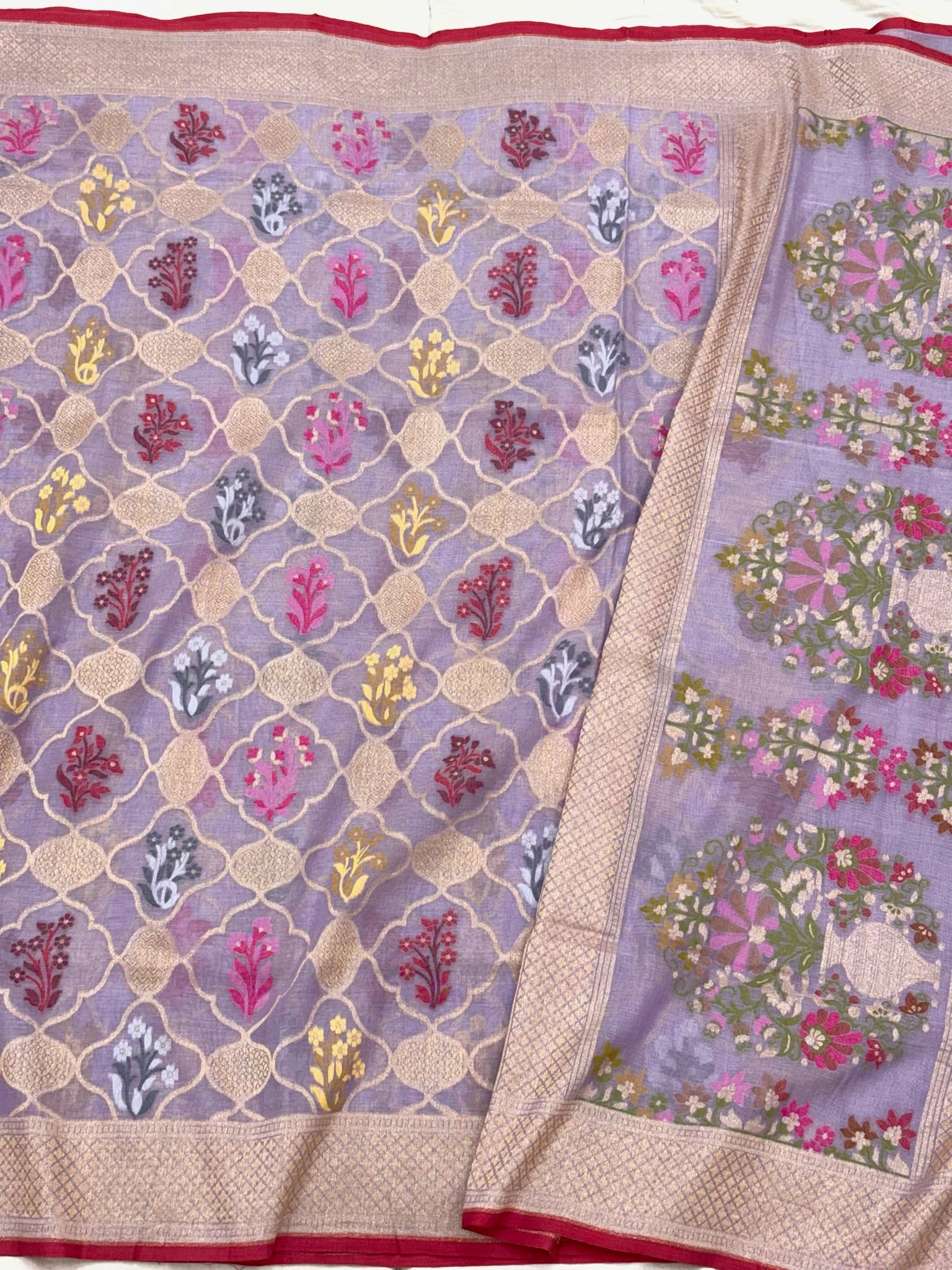 Dusty Lilac Pink Pure Muslin Cotton Ektara Jamdani Handloom Banarasi Saree