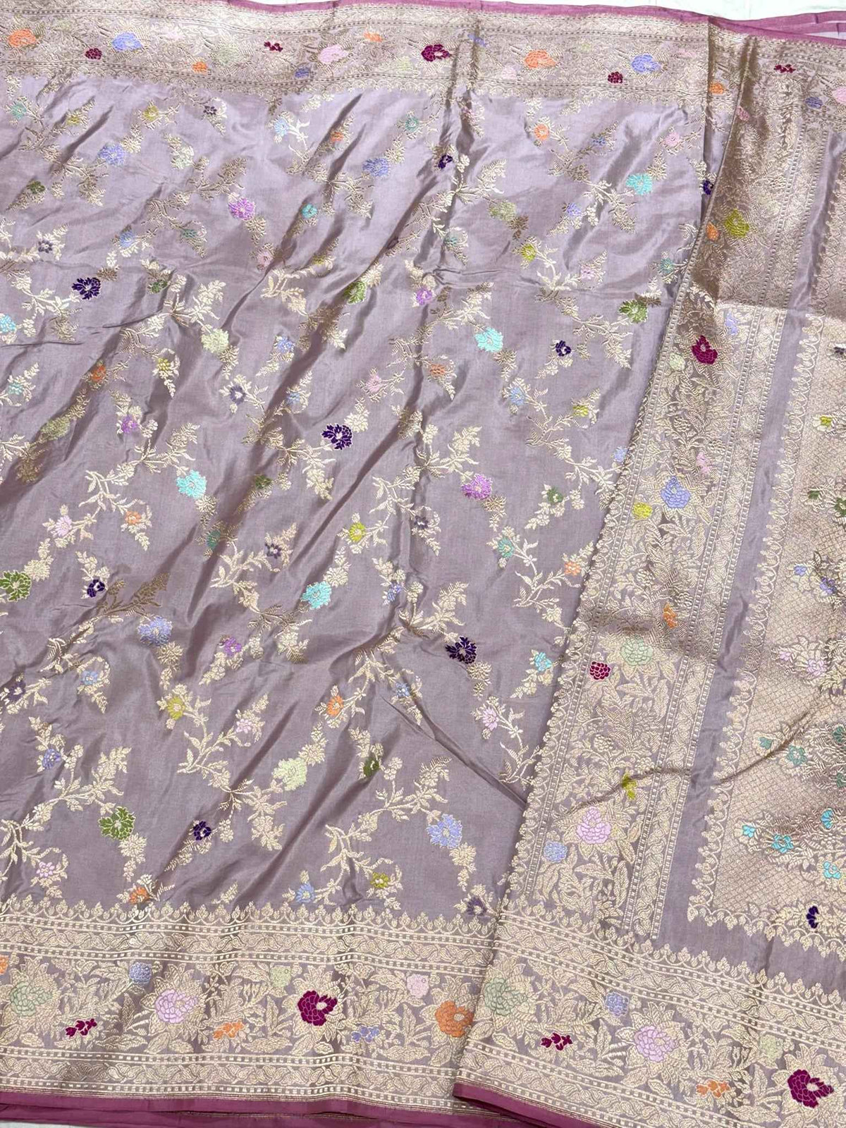 Dusty Lilac Pure Mulberry Double Katan Silk | Kadhwa Weave | Handwoven Timeless Authentic Banarasi Saree