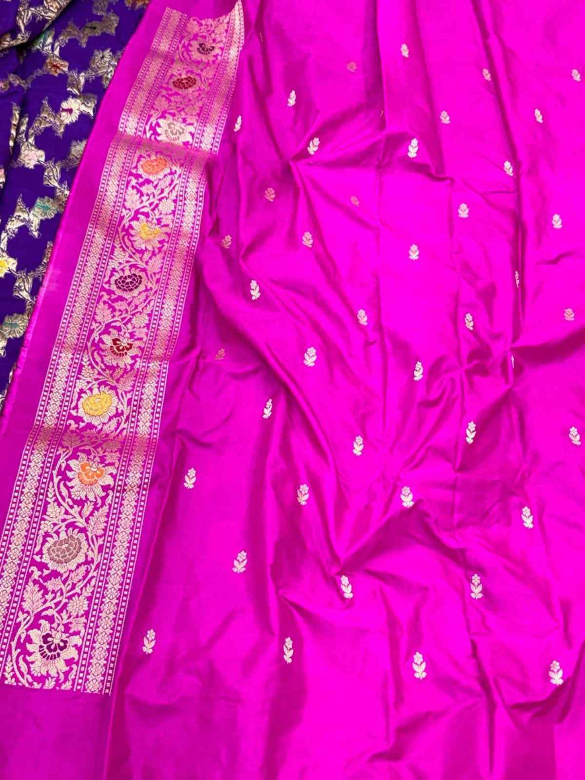 Ice Blue Pure Mulberry Silk & Pure Double Katan Silk Handwoven Banarasi Premium Saree with Kadhwa Weave