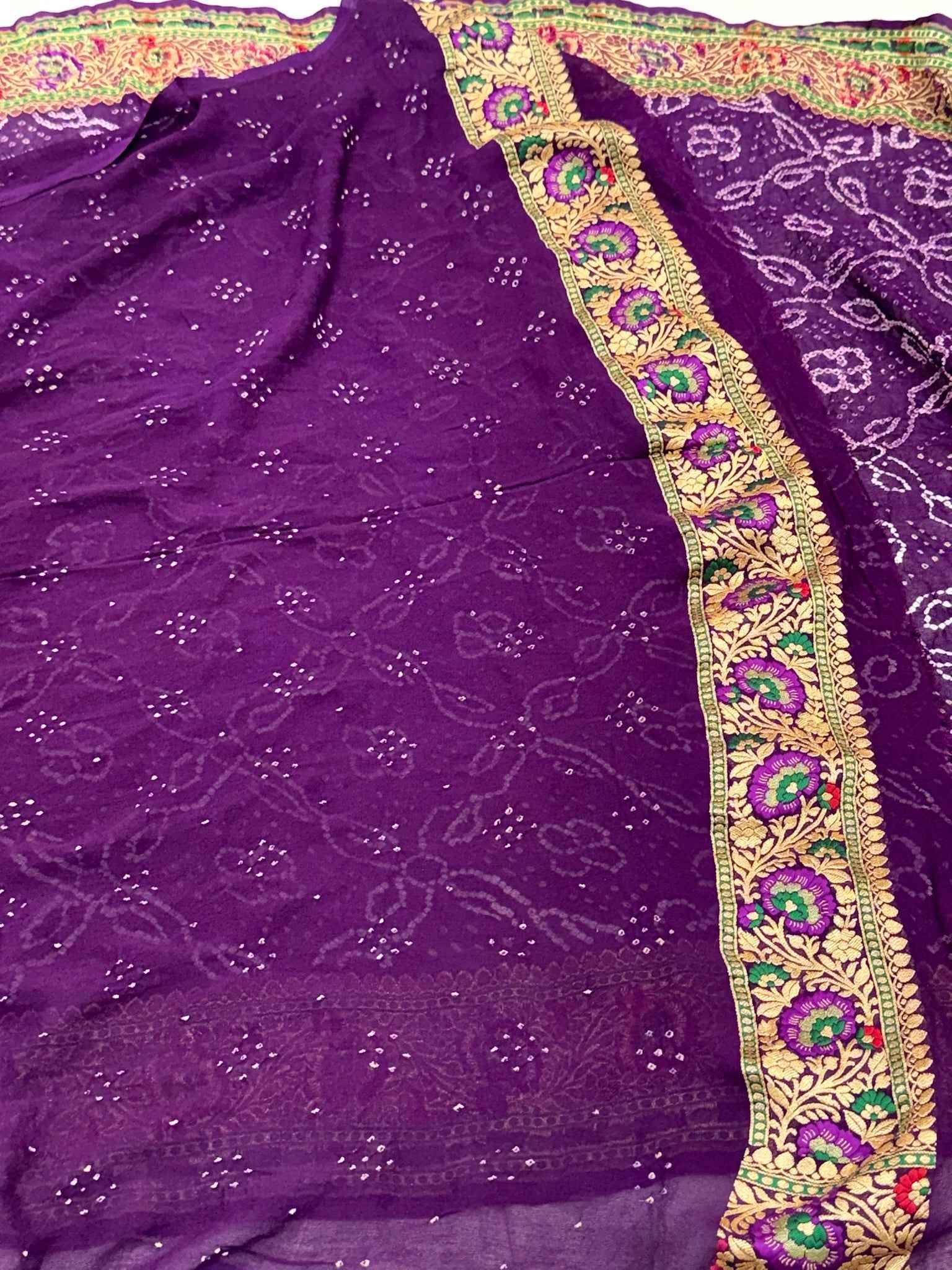 Purple Pure Chiffon Georgette Handwoven Banarasi Saree- Bandhej