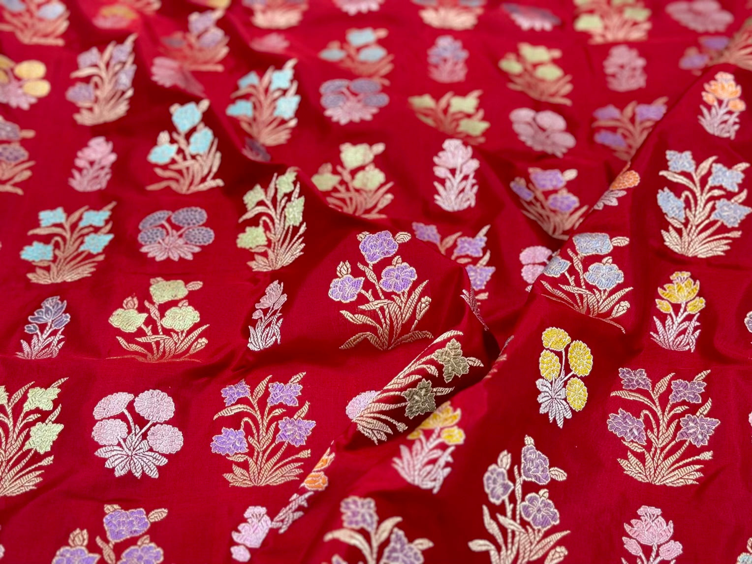 Deep Red Double Katan Silk Handwoven Saree