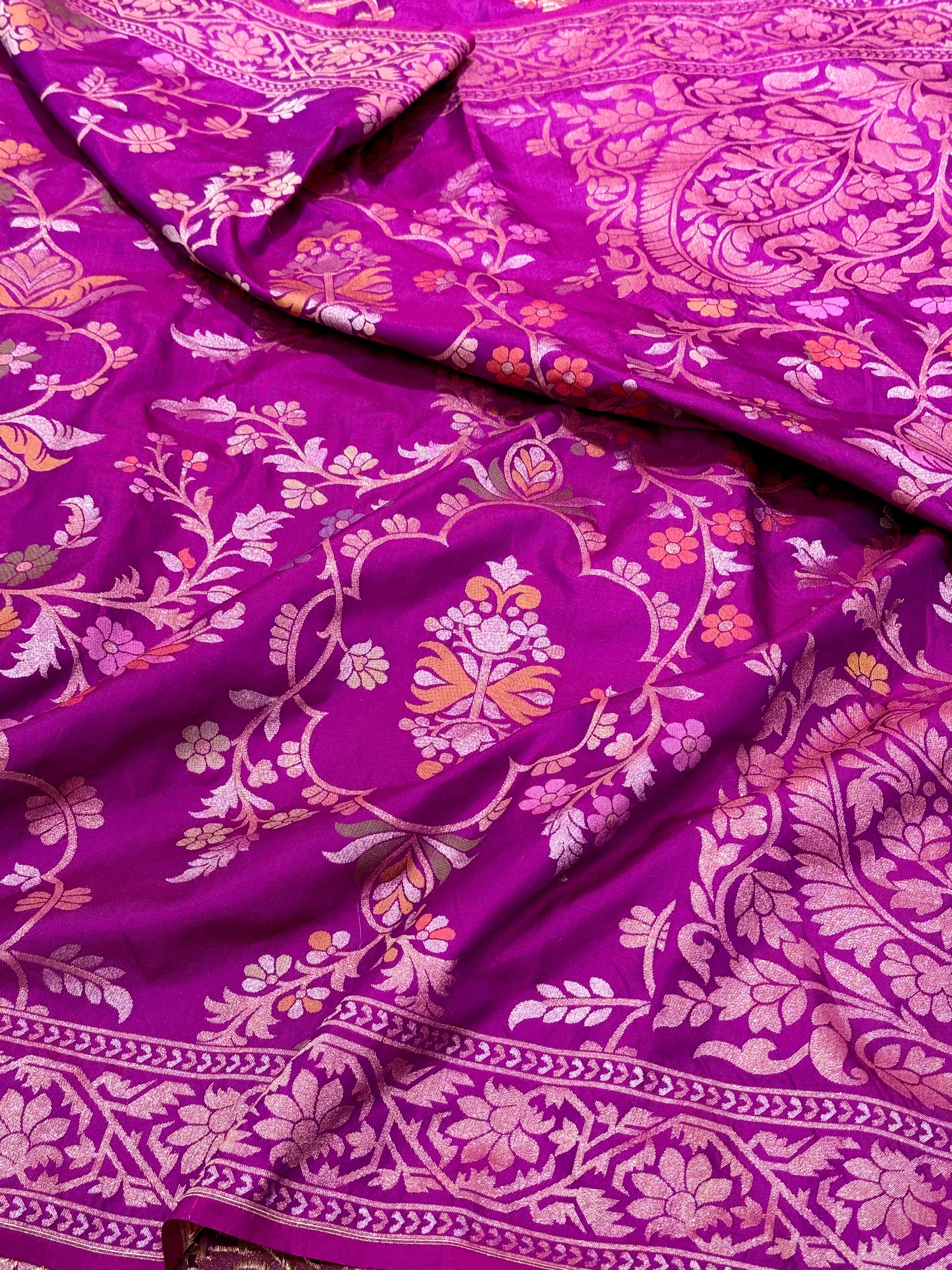 Purple Pure Katan Silk Contemporary Jamdani Handloom Banarasi Saree- Ektara Weave