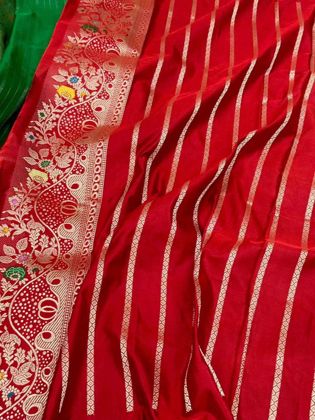Green Pure Double Katan Mulberry Silk Handwoven Banarasi Kadhwa Weave Saree