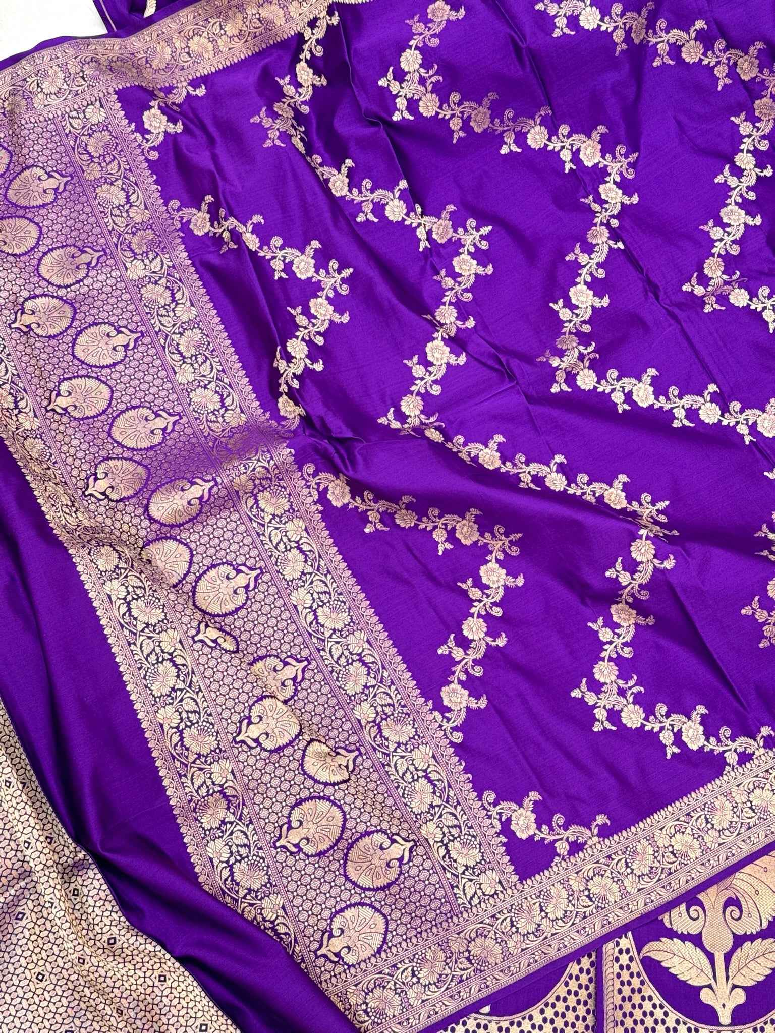 Purple Satin Silk Pure Handwoven Lahenga