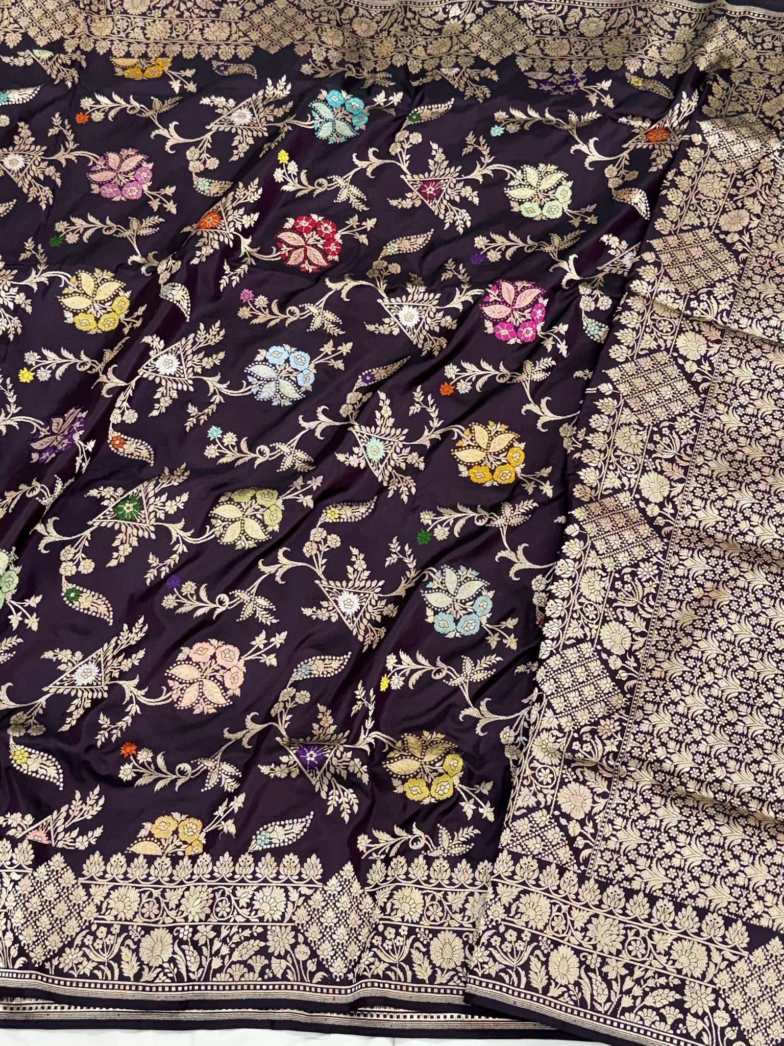 Wine Pure Mulberry Katan Silk | Kadhwa Weave | Handwoven Premium Banarasi Saree