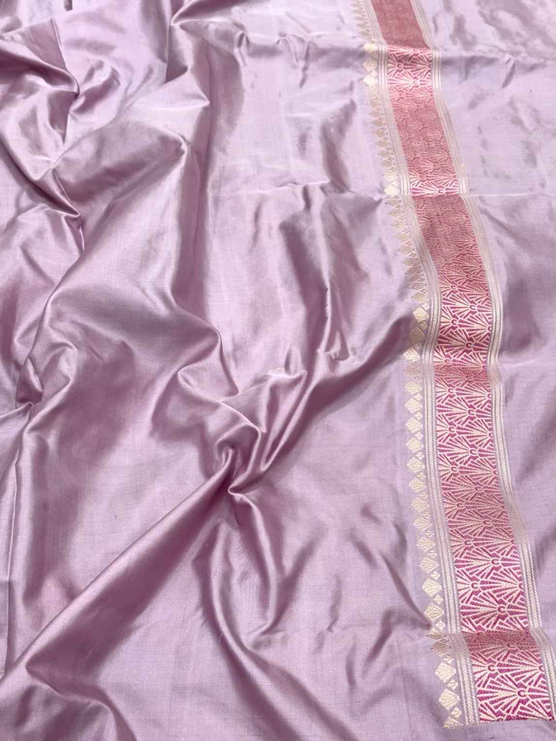 Lilac Pink Pure Katan Silk Rangkaat Saree | 100% Pure Mulberry Silk Handwoven Banarasi Saree - Luxury Banarasi Saree