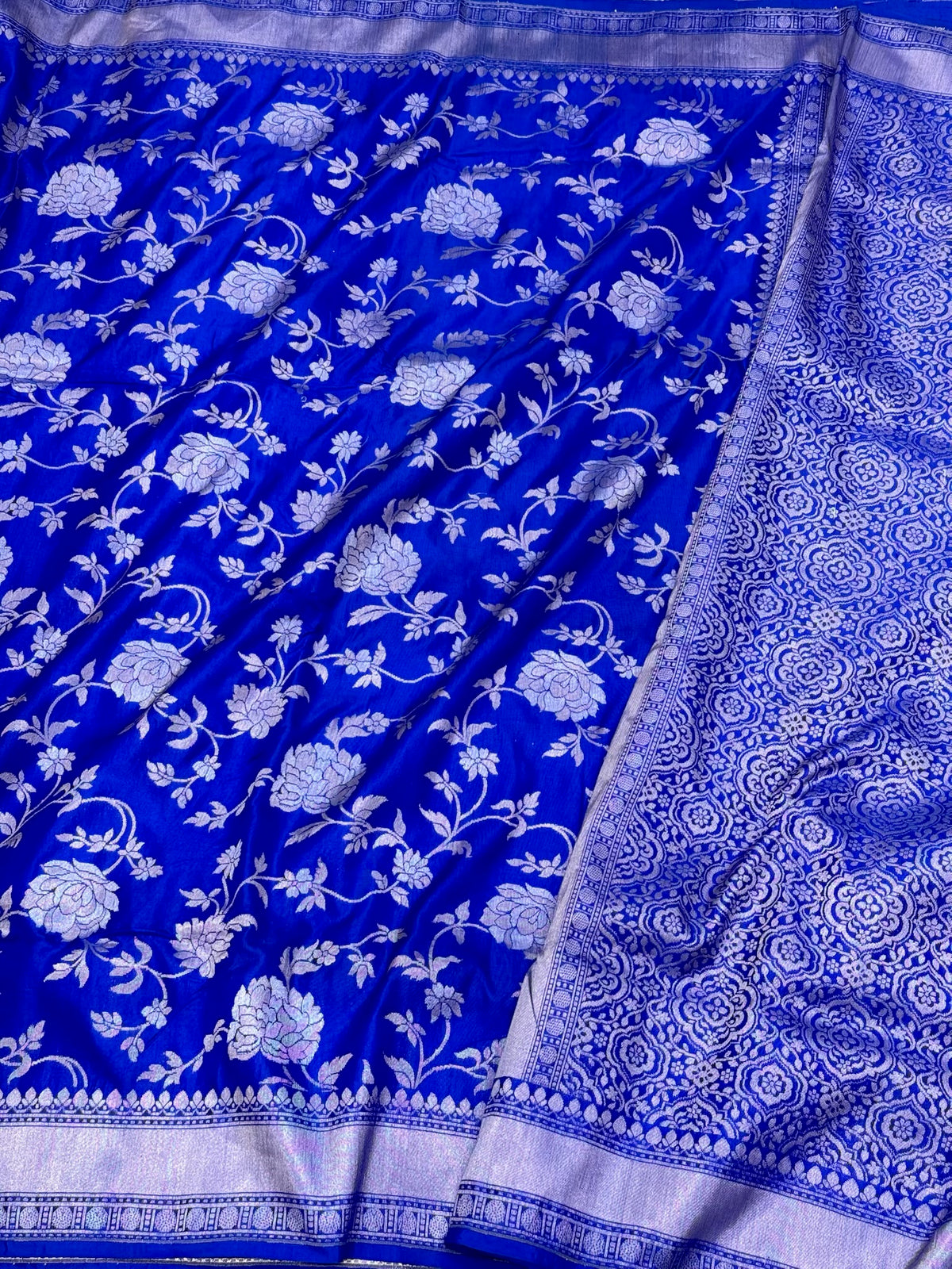 Blue Pure Katan Mulberry Silk Handloom Saree | Ektara Jamdani Banarasi Saree