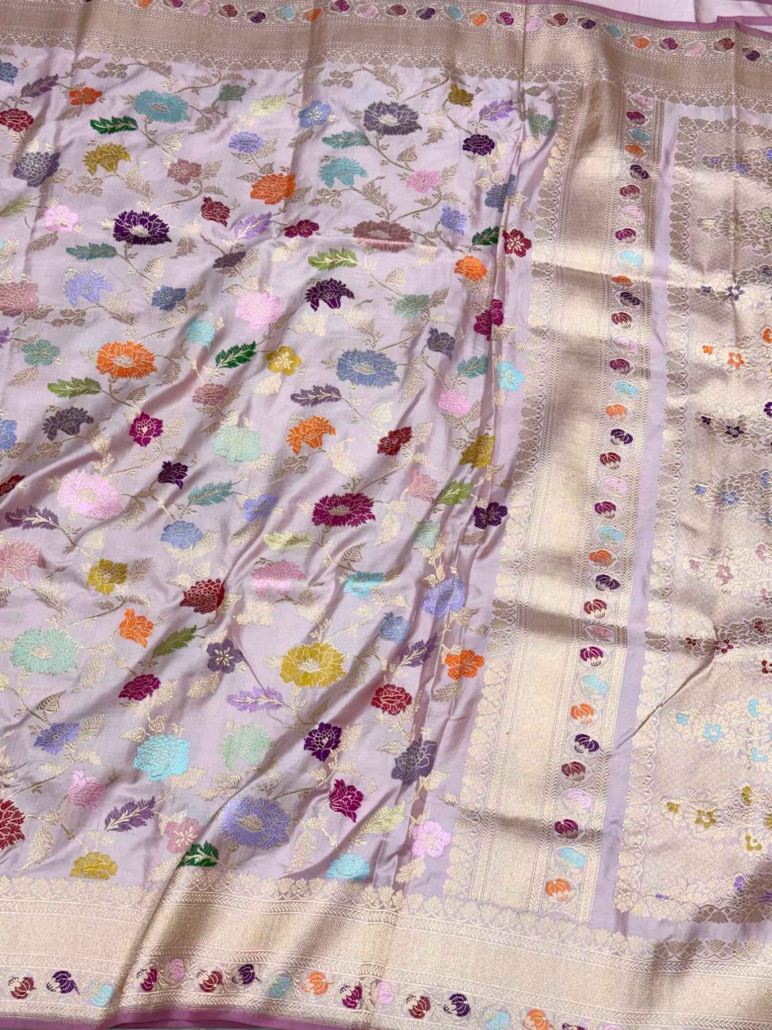 Light Mauve Pink Pure Mulberry Double Katan Silk Handwoven Banarasi Saree - Authentic Banarasi Saree | Kadhwa + Ektara Weave |