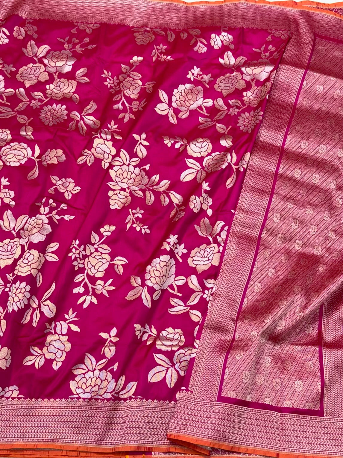 Rani Pink Pure Katan Silk | Pure Mulberry Silk Handloom Banarasi Silk Saree