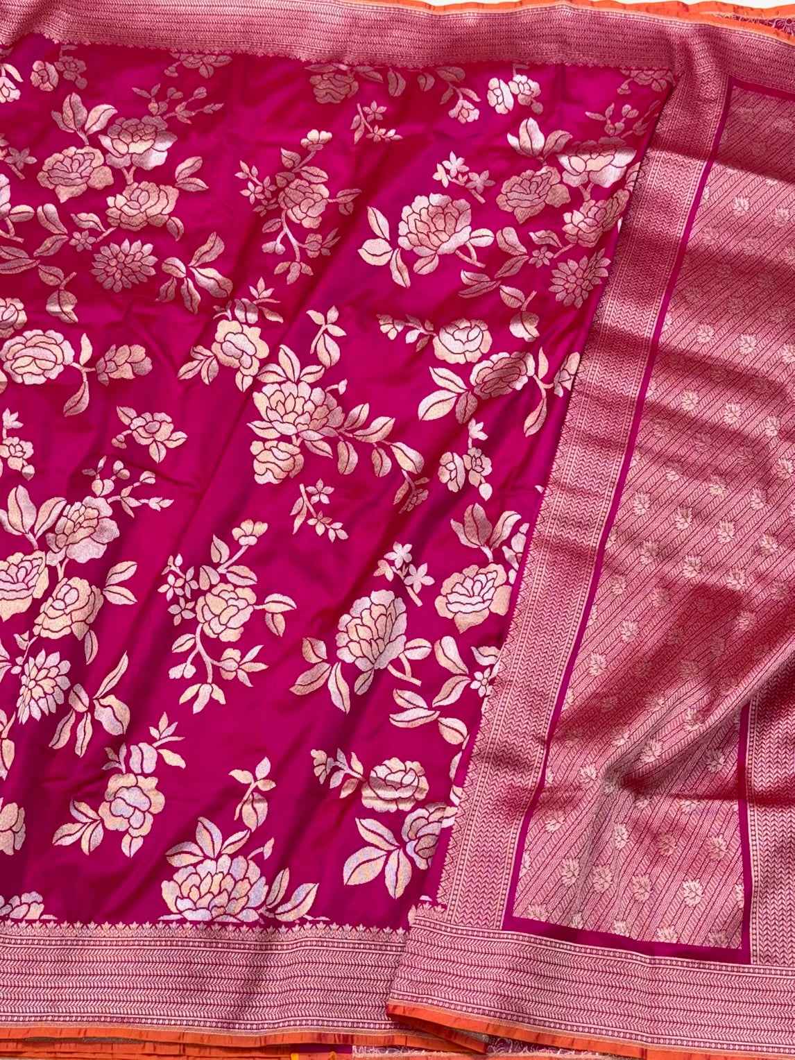 Rani Pink Pure Katan Silk | Pure Mulberry Silk Handloom Banarasi Silk Saree