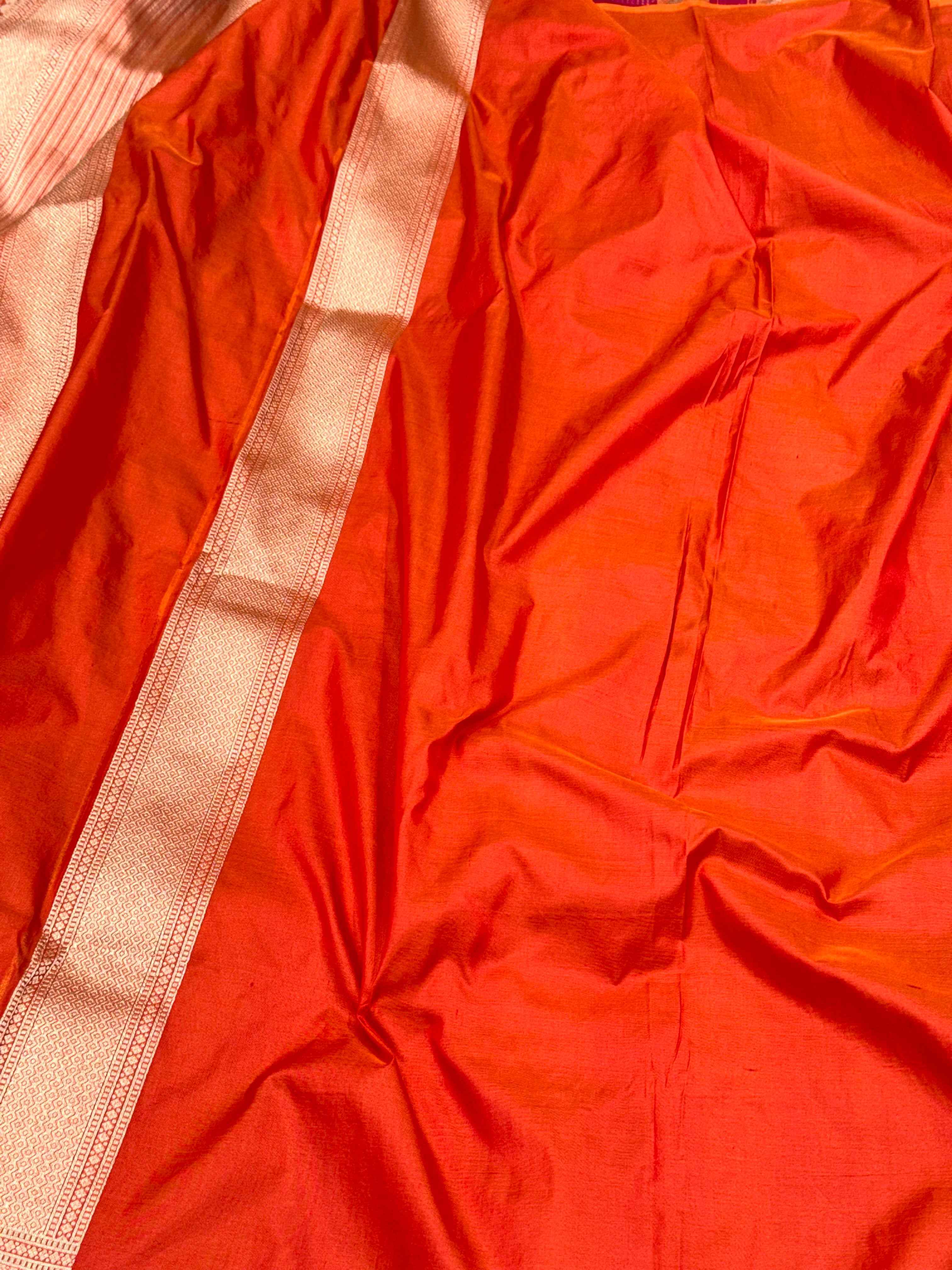 Rani Pink Pure Katan Silk Handwoven Vintage Banarasi Brocade Saree