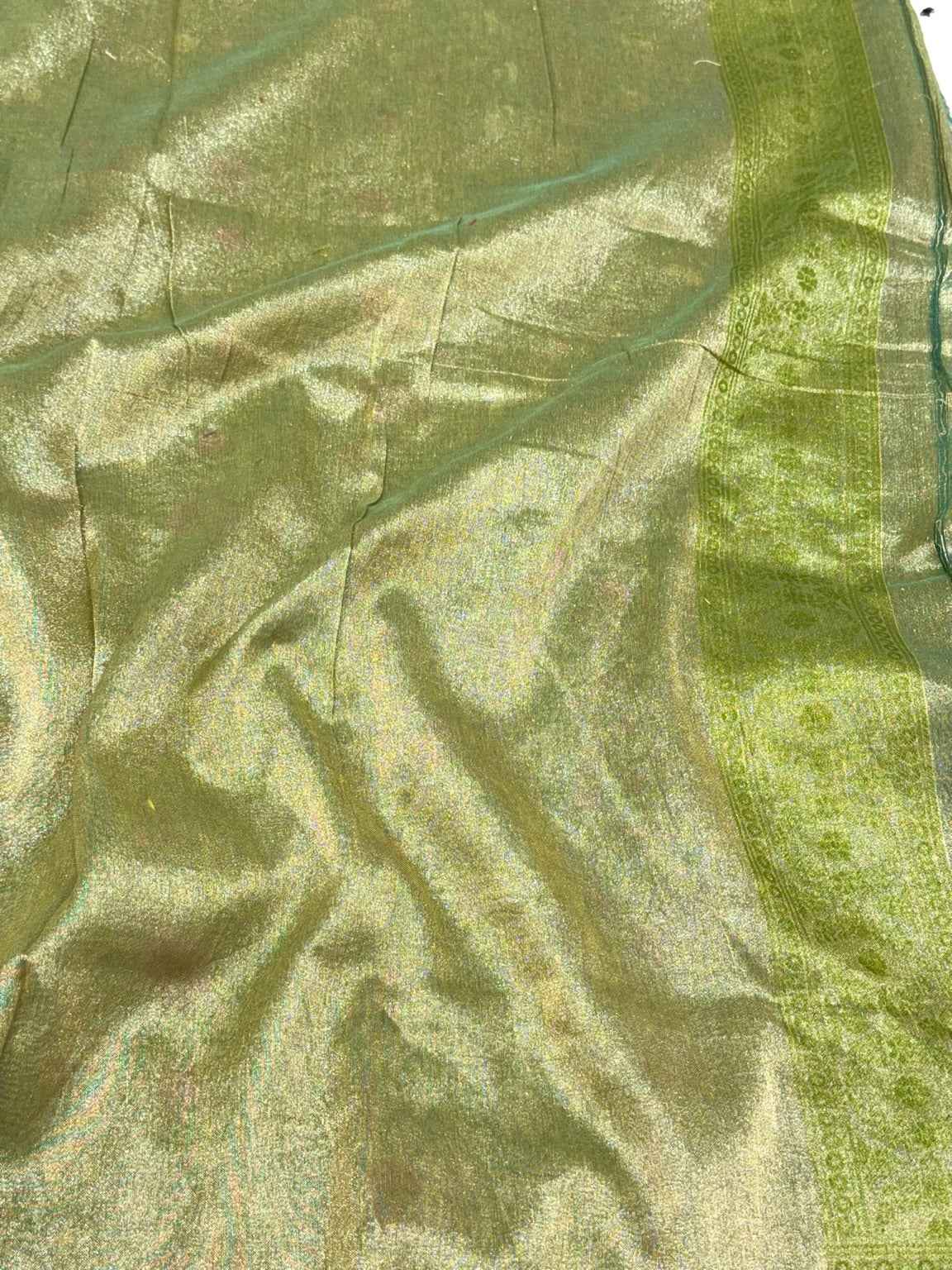 Green Pure Muslin Cotton Tissue Silk Jamdani Handloom Modern Banarasi Lightweight Saree