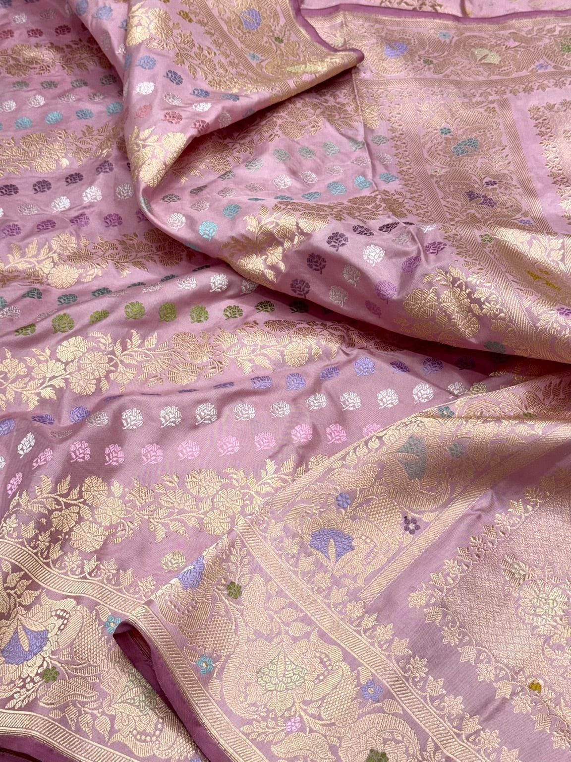 Lilac Pink Pure Double Katan Silk - Pure Mulberry Silk Saree| Kadhwa Technique | Handwoven Banarasi Luxury Saree