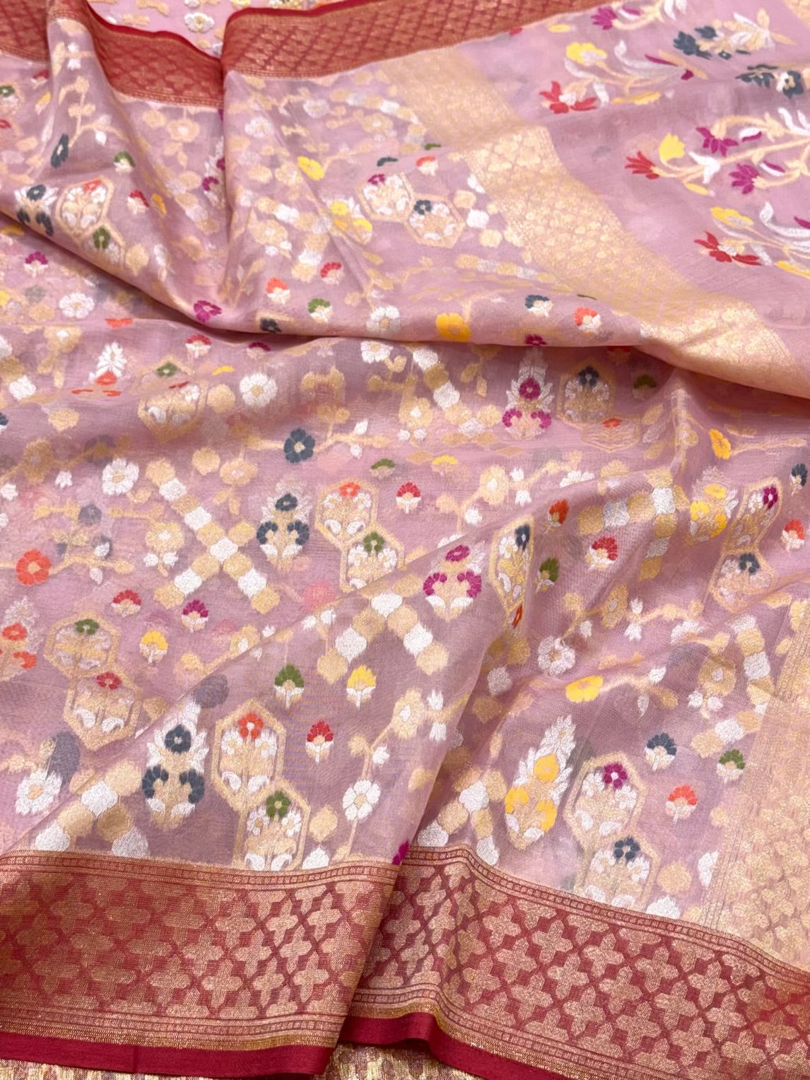 Mauve Pink Pure Soft Kora Silk Handloom Banarasi Saree - Ektara Weave