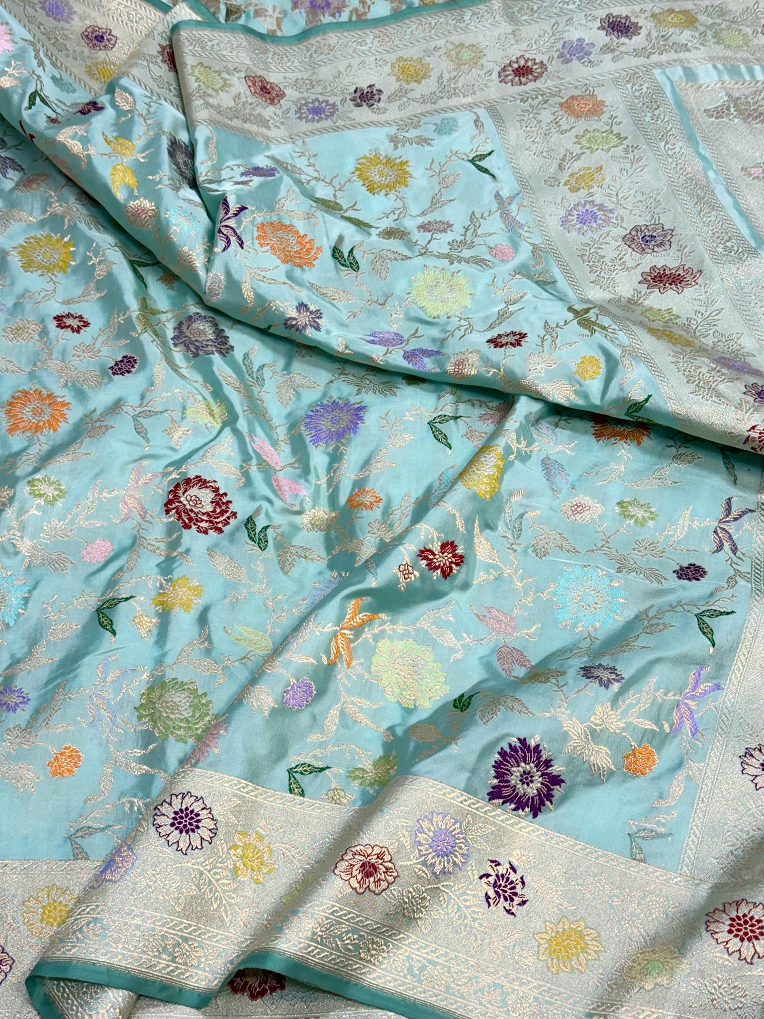 Sea Green Pure Mulberry Katan Silk Handwoven Banarasi Saree