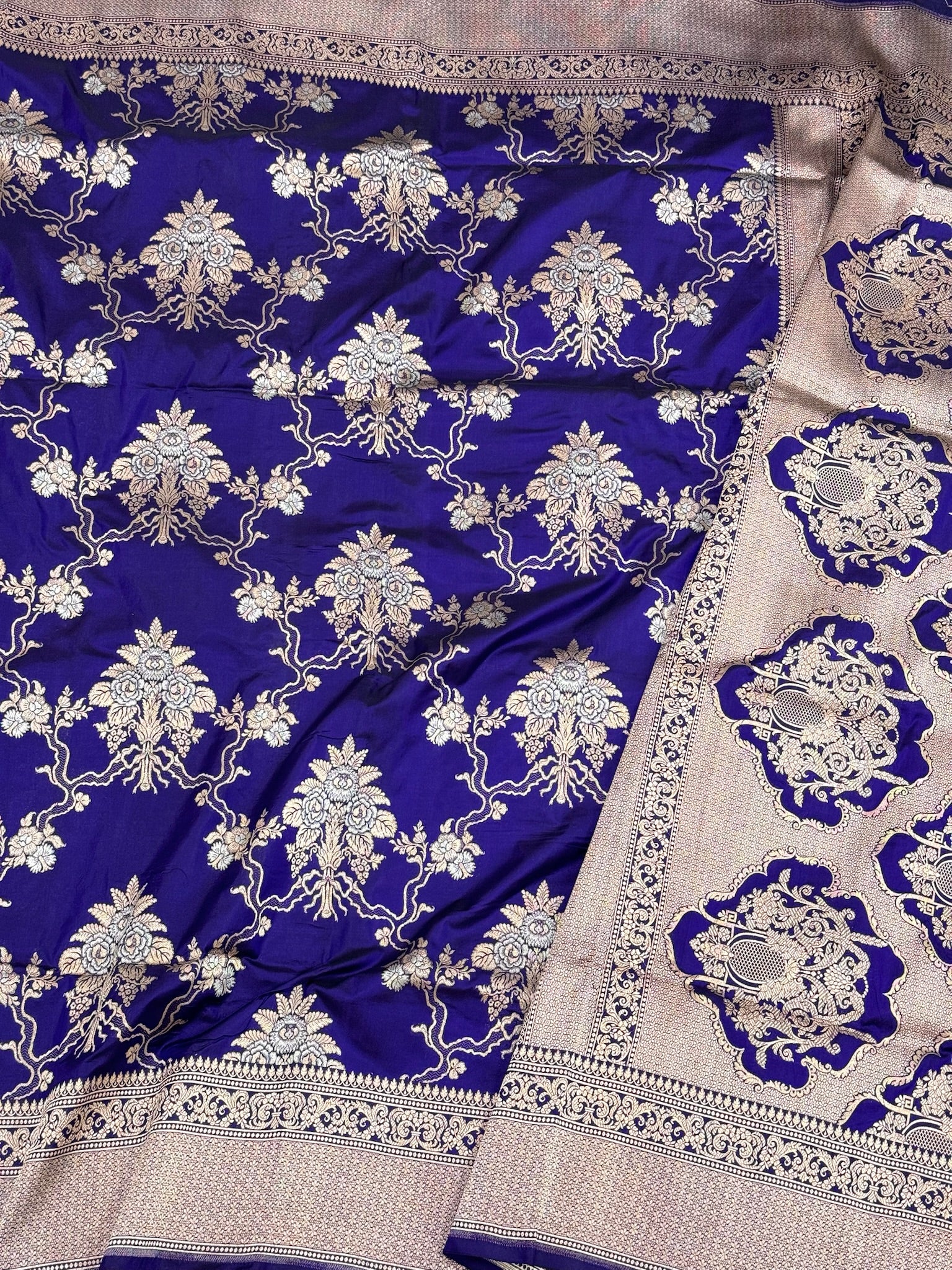 Blue Pure Mulberry Katan Silk Handloom Banarasi Saree