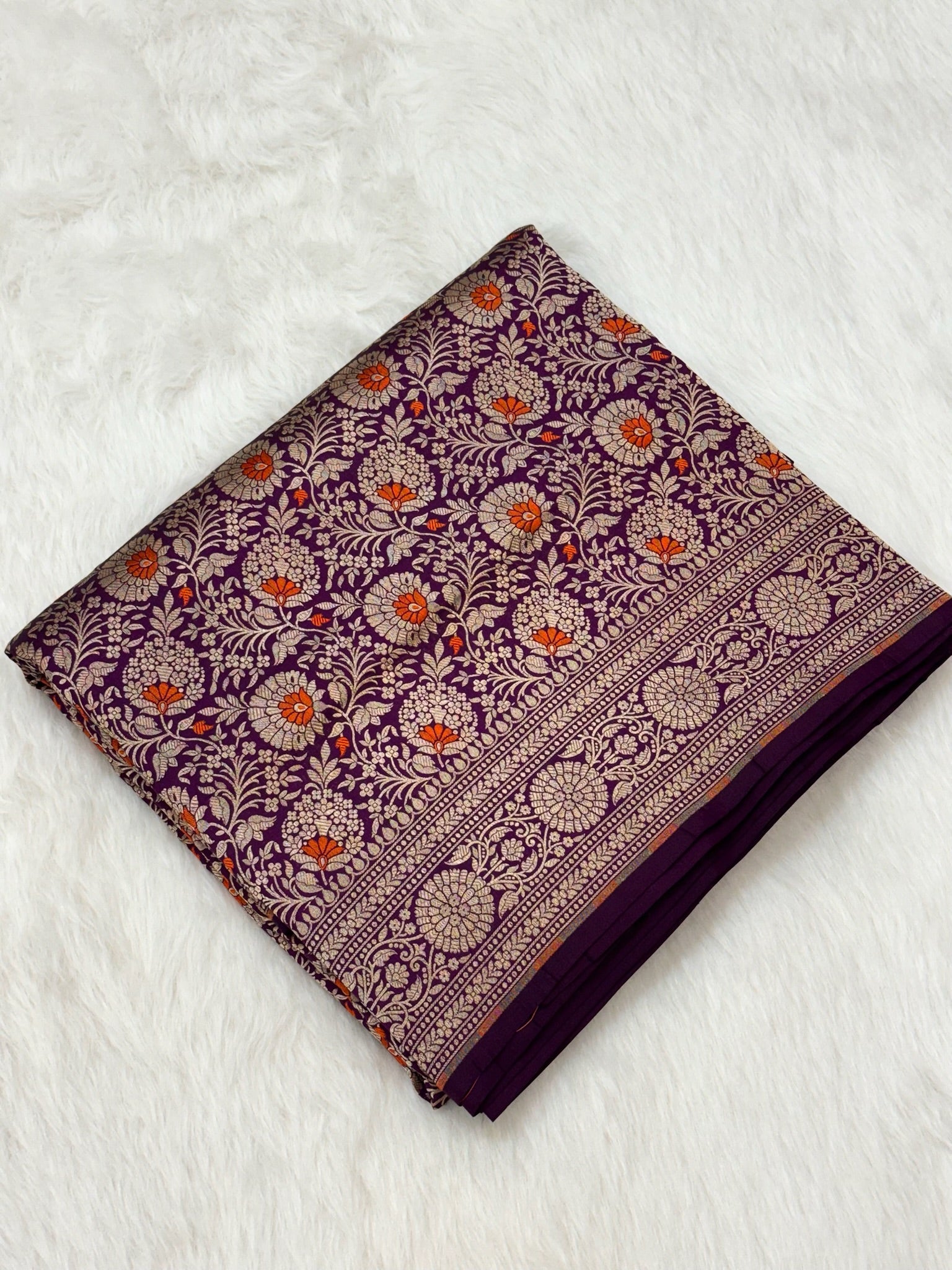 Purple Magenta Pure Katan Silk Handloom Banarasi Saree |Brocade|