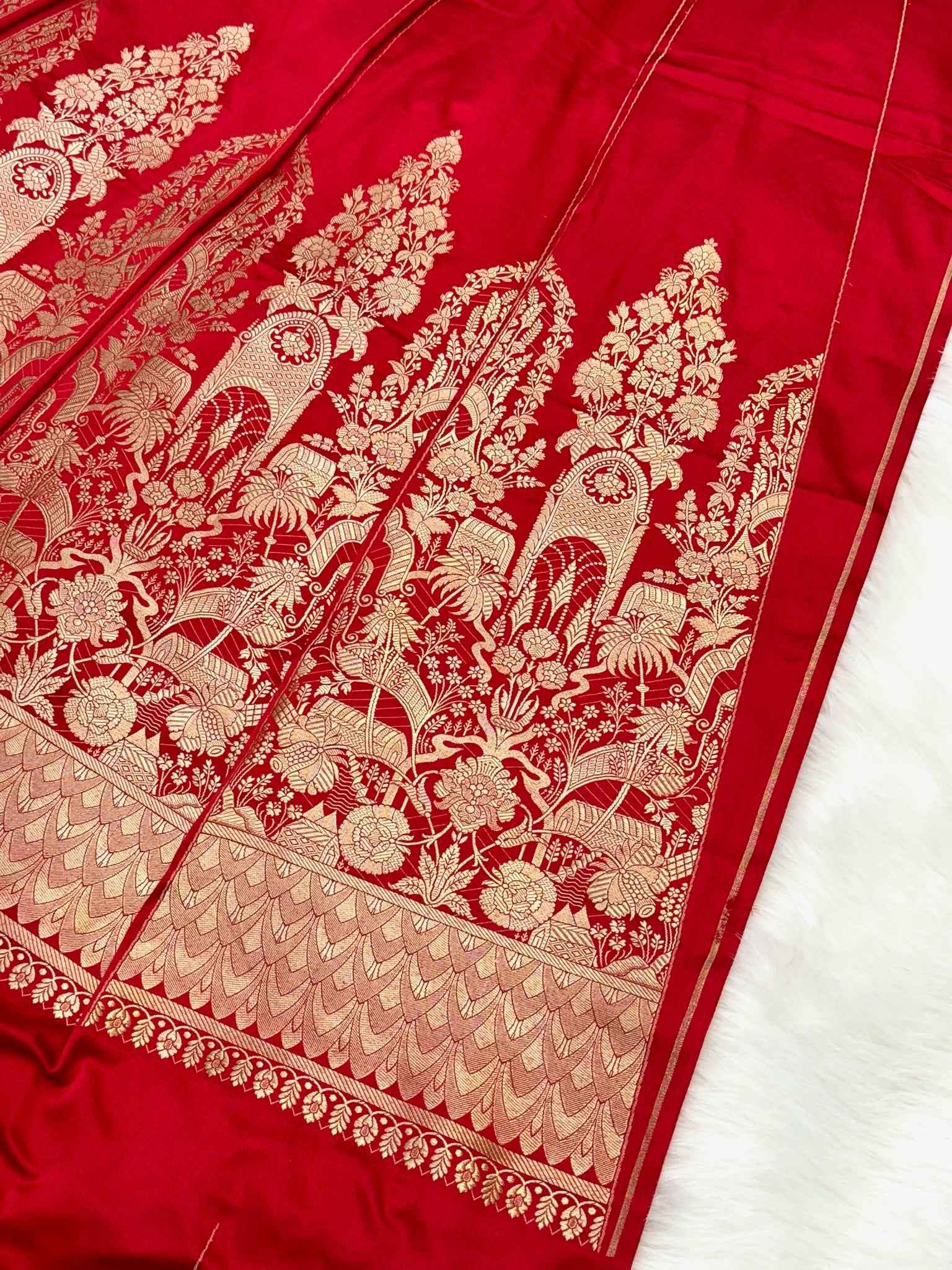 Red Satin Silk Pure Handwoven Lahenga