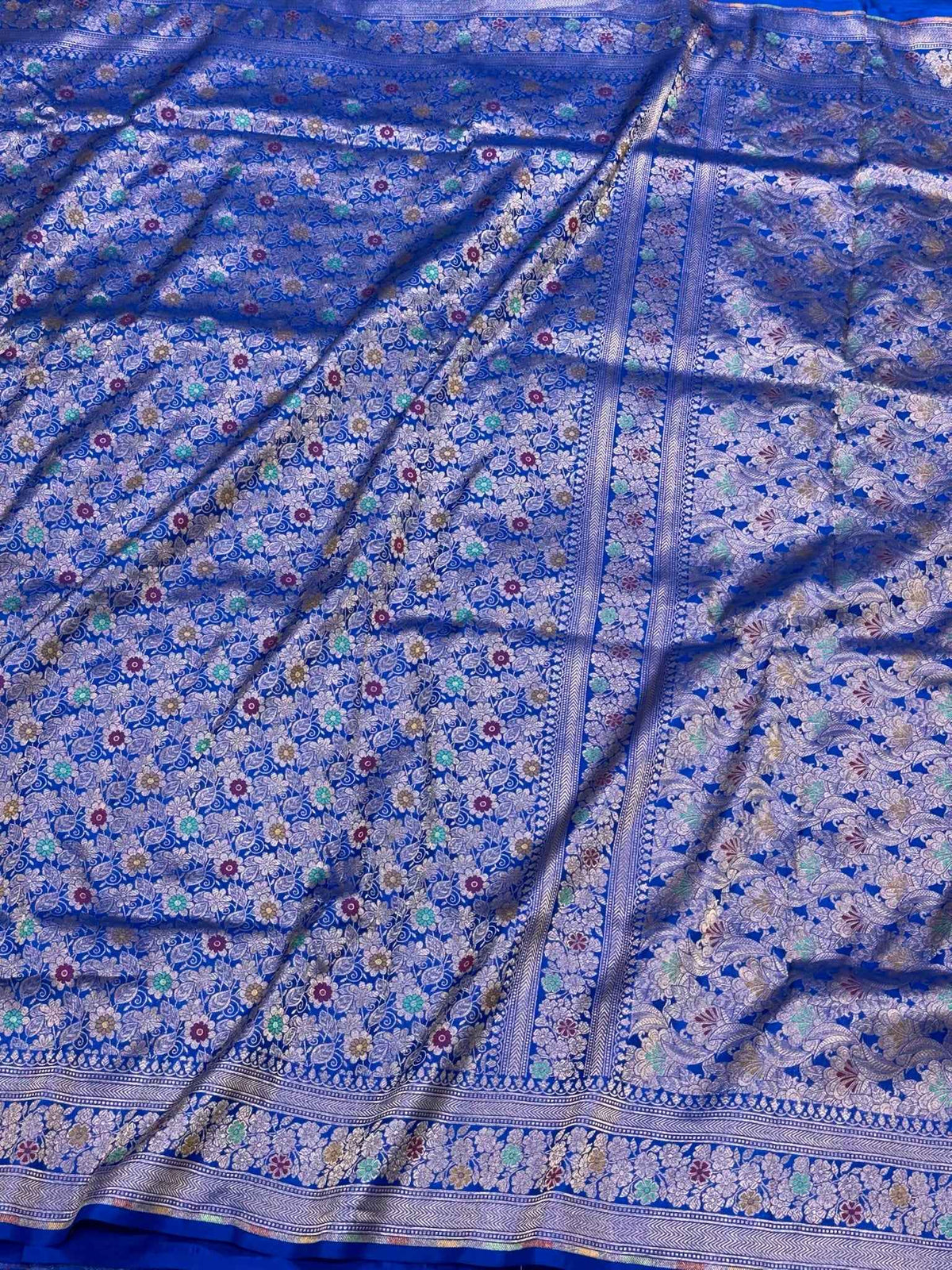 Royal Blue Pure Mulberry Katan Silk Handloom Banarasi Brocade Saree - Authentic Banarasi Saree