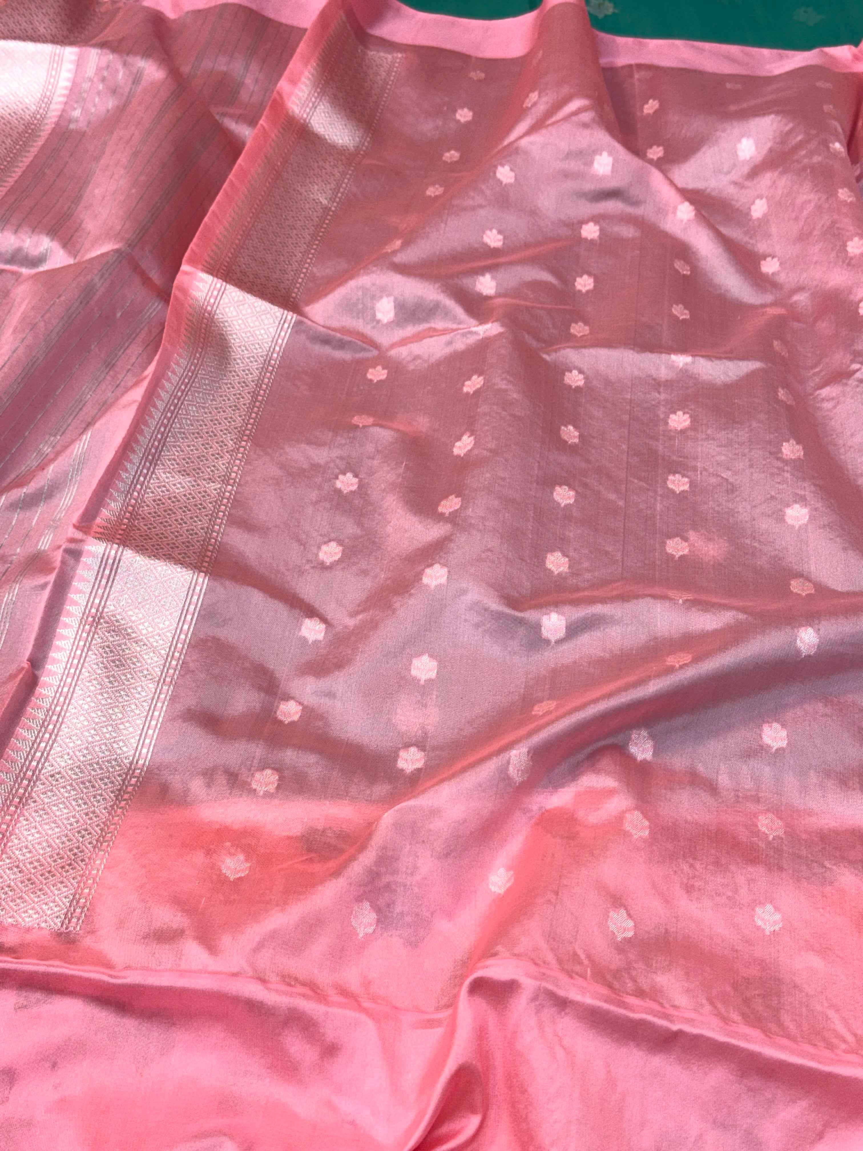 Laurel Green Pure Kora Silk Handwoven Banarasi Saree