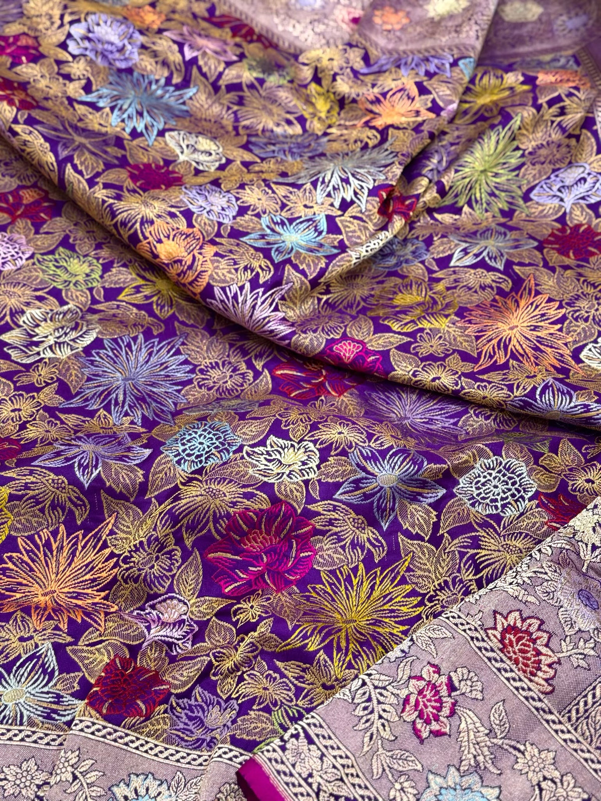 Purple Pure Mulberry Katan Silk Handwoven Banarasi Brocade Saree | Kadhwa Technique + Teh-Rir Meena - A New Era Of Elegance
