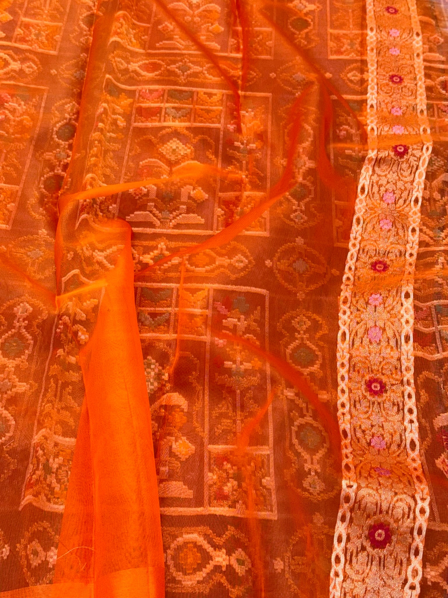 Elephant Gray Pure Mulberry Kora Organza Silk Ektara Jamdani Handloom Banarasi Saree - Contemporary Gharchola Heritage