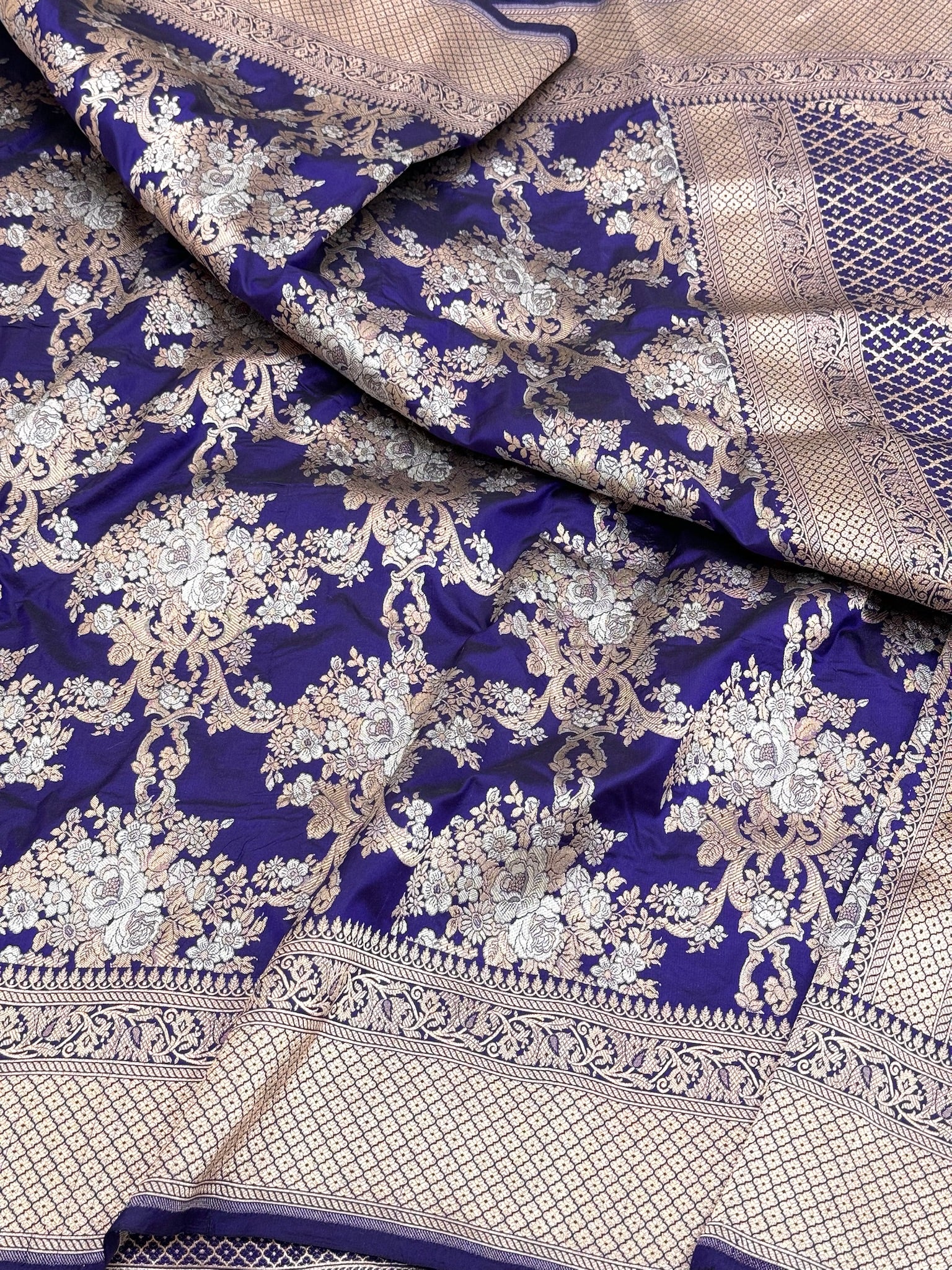 Blue Pure Mulberry Katan Silk Handloom Banarasi Saree